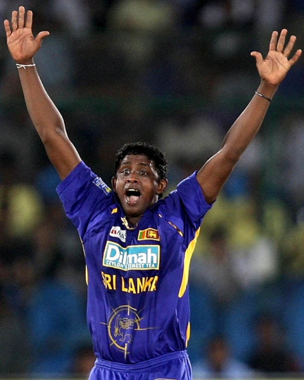 Ajantha Mendis appeals for a leg-before, India v Sri Lanka, Asia Cup final, Karachi, July 6, 2008