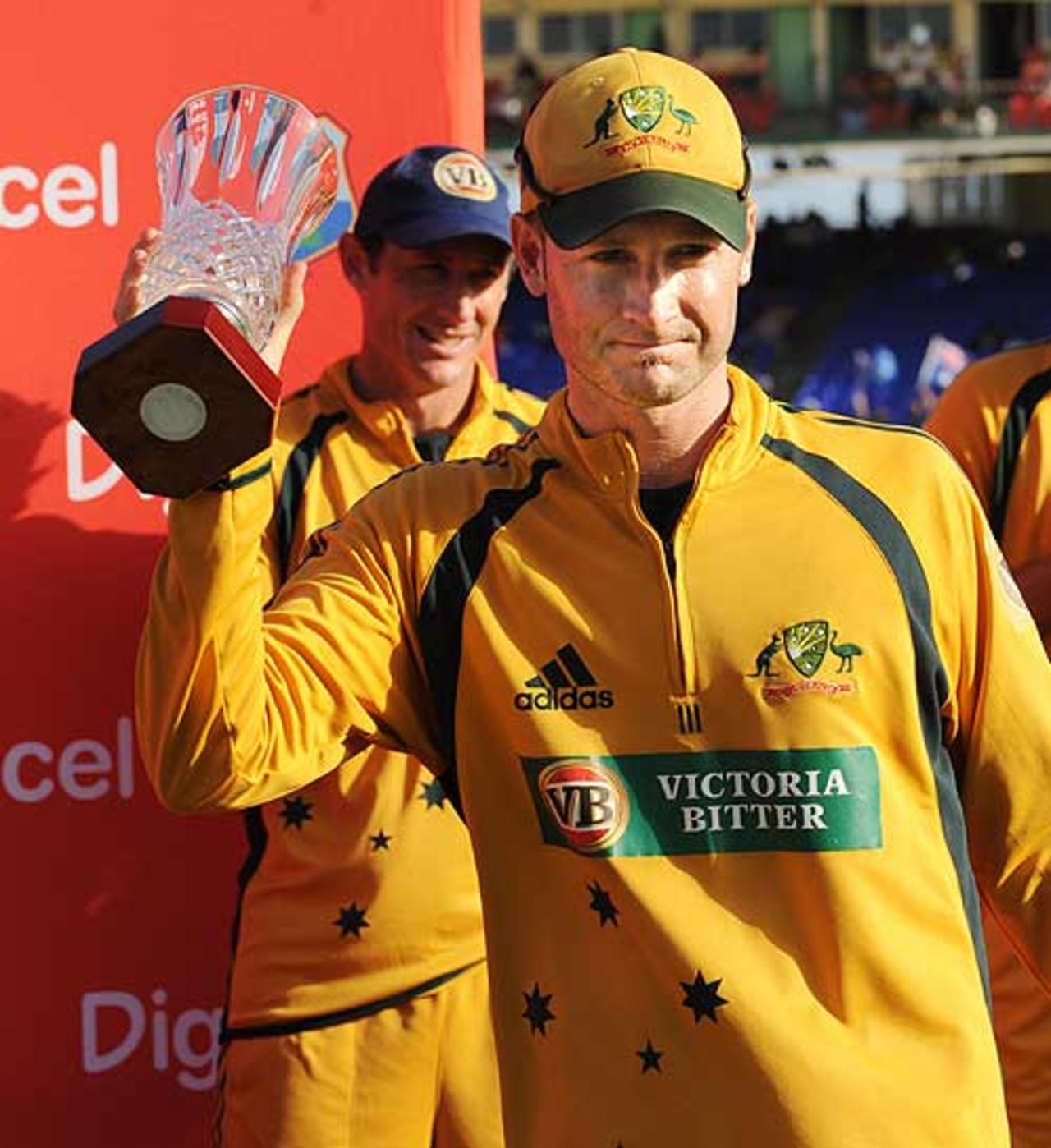 Michael Clarke picks up the silverware after a 5-0 sweep, West Indies v Australia, 4th ODI, St Kitts, July 6, 2008