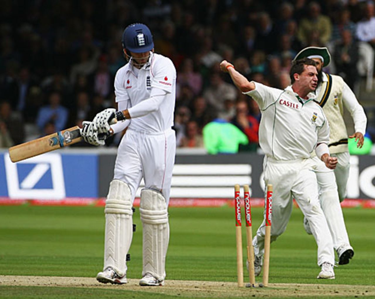 Dale Steyn bowls Michael Vaughan with a beautiful outswinger, England v South Africa, 1st Test, Lord's, 1st day, July 10, 2008
