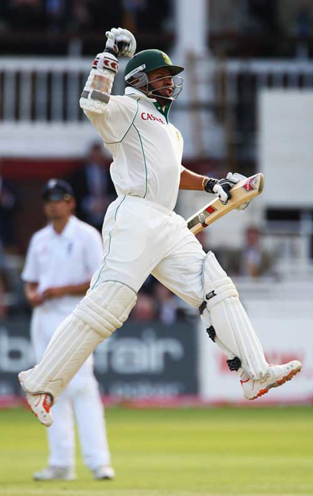 Ashwell Prince leaps in celebration as he reaches his century, England v South Africa, 1st Test, Lord's, 3rd day, July 12, 2008