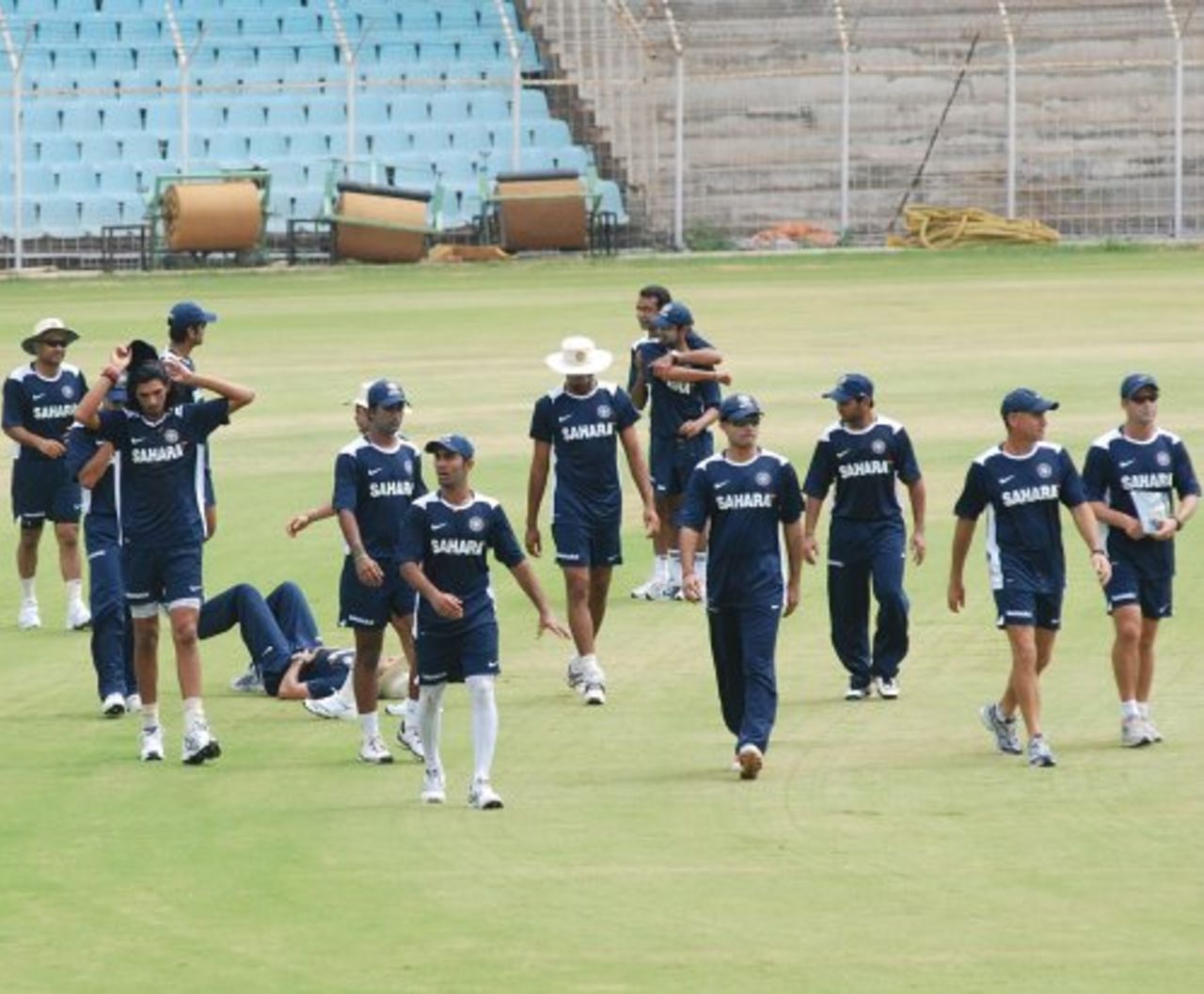 The Indian squad return to the pavilion after completing a training session ahead of the tour to Sri Lanka, Chennai, July 14, 2008 