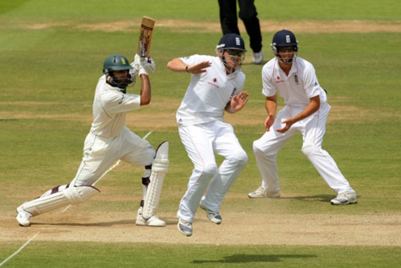 Hashim Amla drives past Ian Bell at silly point, England v South Africa, 1st Test, Lord's, 5th day, July 14, 2008