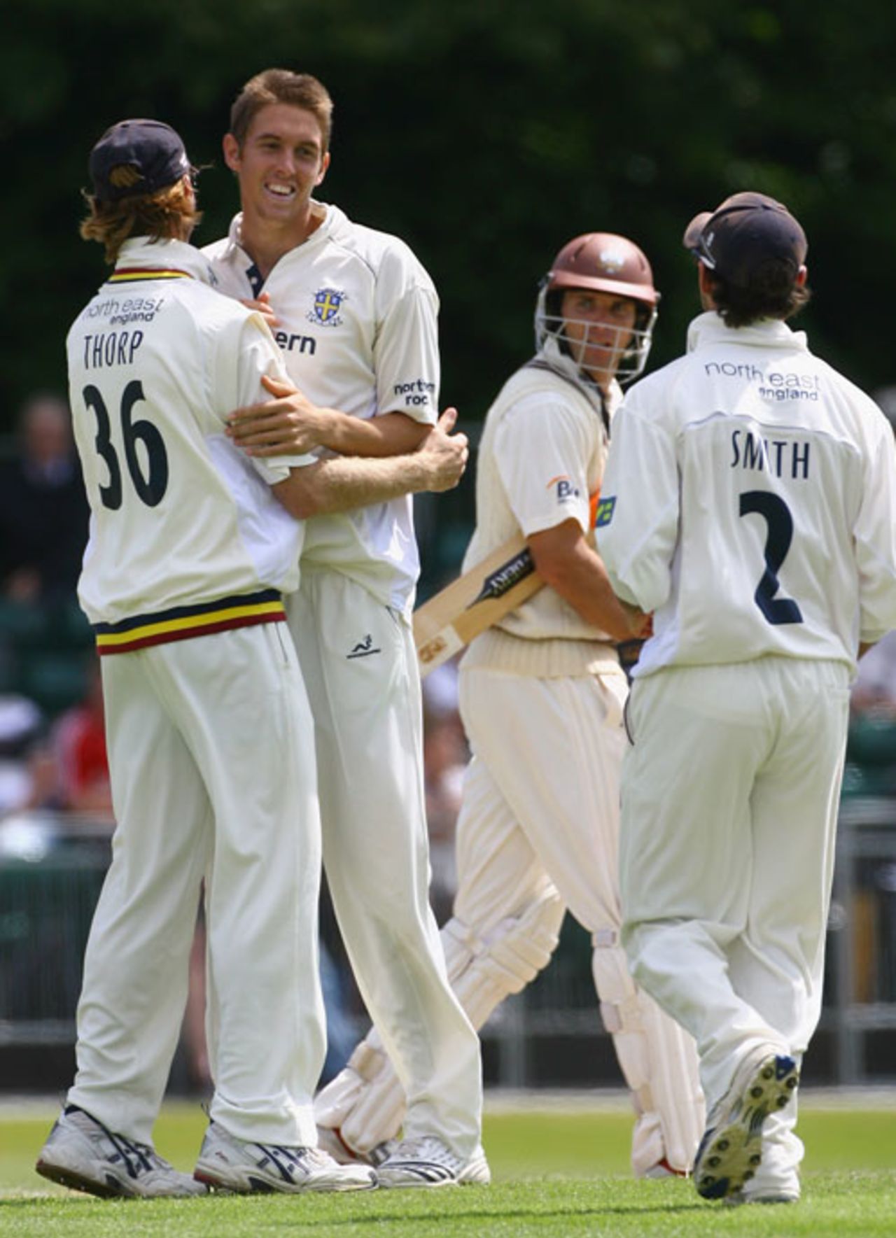 Ben Harmison celebrates taking the wicket of Stewart Walters, Surrey v Durham, Guildford, July 16, 2008