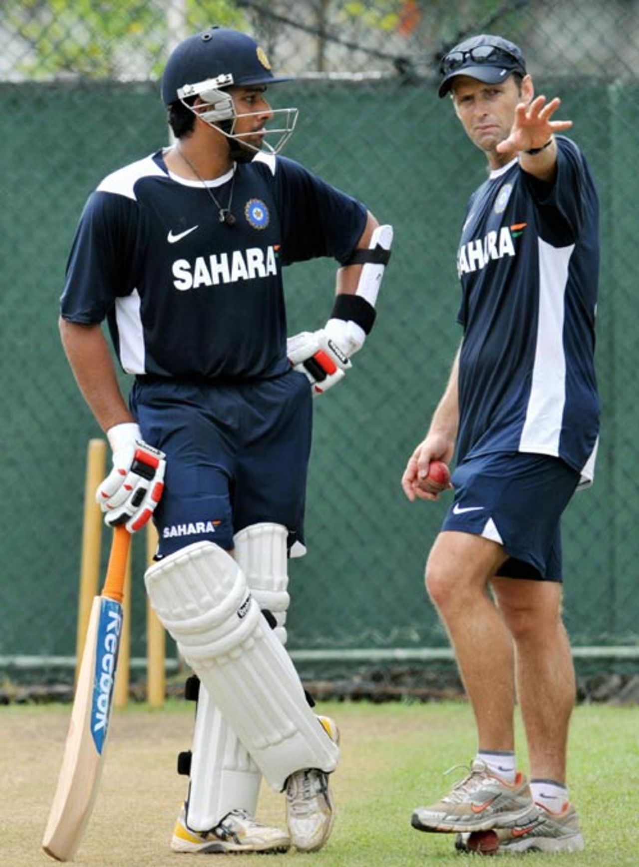 India's coach Gary Kirsten gives Rohit Sharma some tips at a practice session, Colombo, July 16, 2008