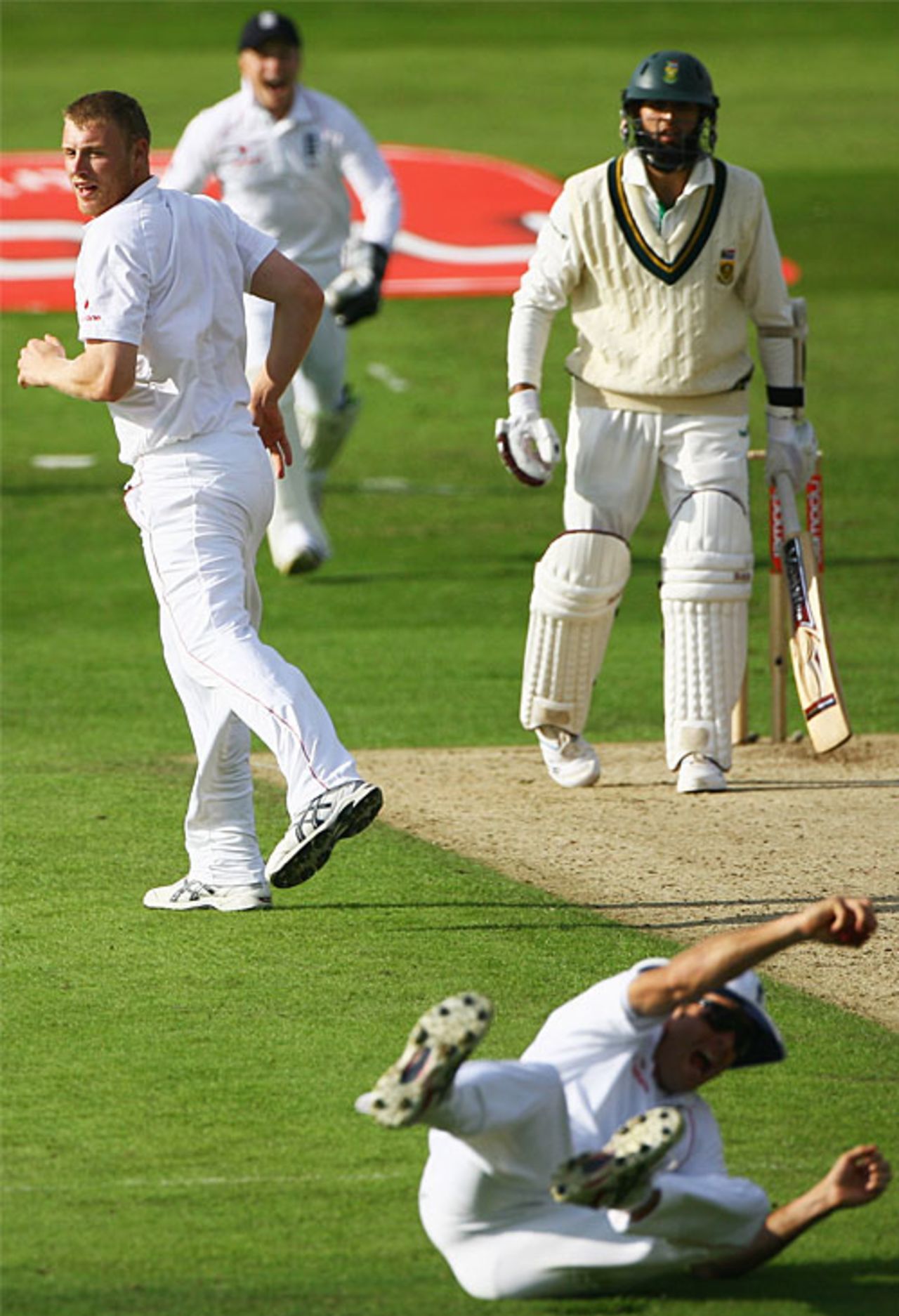 Got him or not? Michael Vaughan thinks he's snapped Hashim Amla, who walks off... only to return, England v South Africa, 2nd Test, Headingley, July 18, 2008