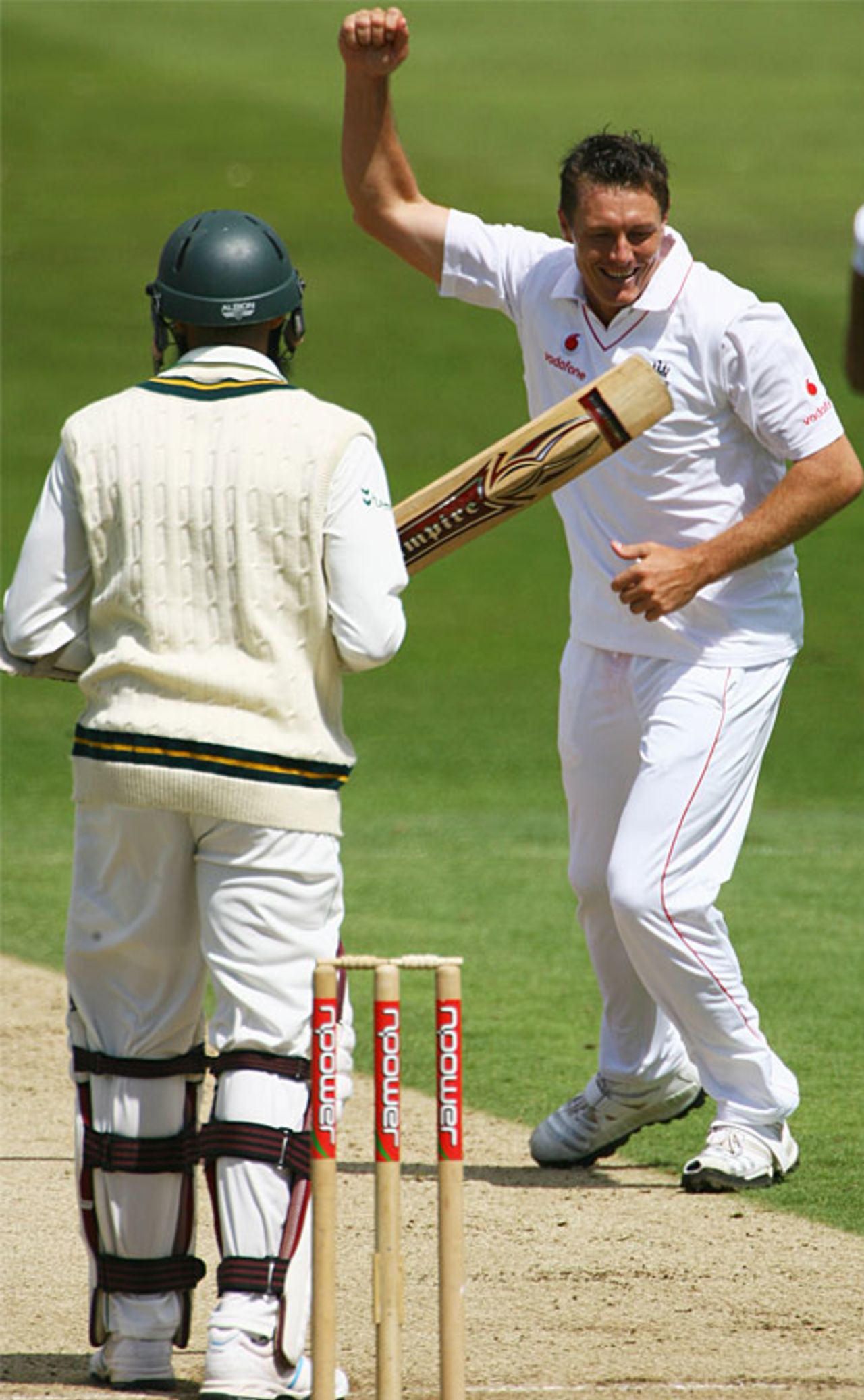 Darren Pattinson celebrates his first wicket in Tests, having trapped Hashim Amla, England v South Africa, 2nd Test, Headingley, July 19, 2008
