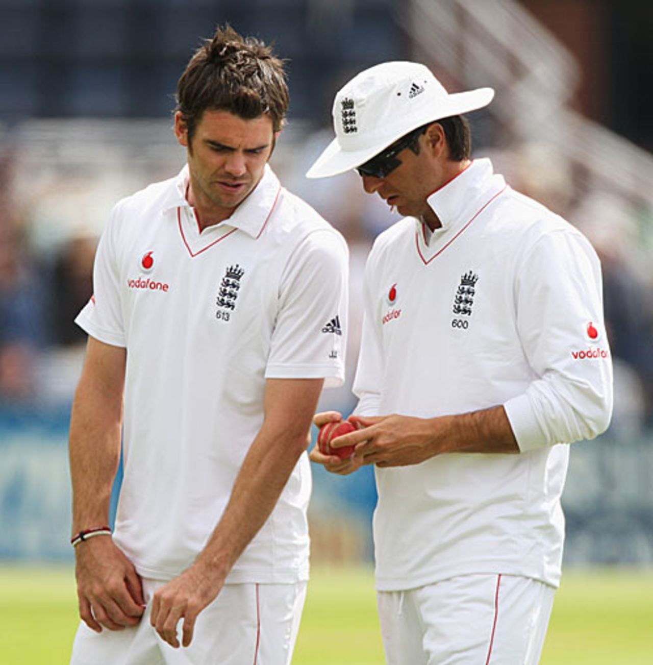 James Anderson and Michael Vaughan ponder their options, England v South Africa, 2nd Test, Headingley, July 19, 2008
