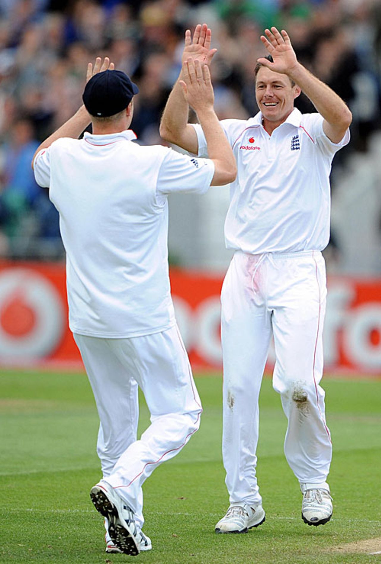 Andrew Flintoff congratulates Darren Pattinson on removing Ashwell Prince for 149, England v South Africa, 2nd Test, Headingley, July 20, 2008