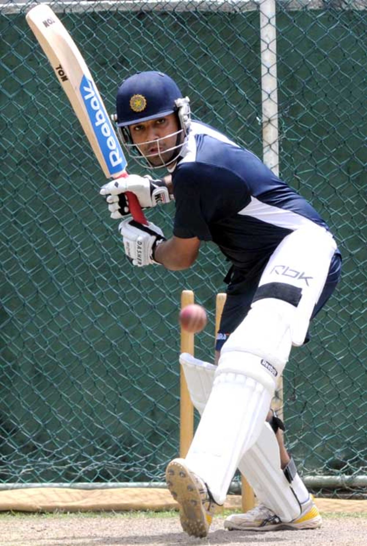 Rohit Sharma gets in line to play a shot in the nets, Colombo, July 21, 2008