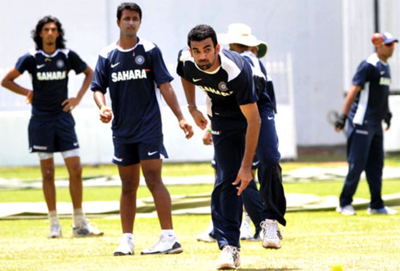 Zaheer Khan sends down a delivery in the nets, Colombo, July 21, 2008