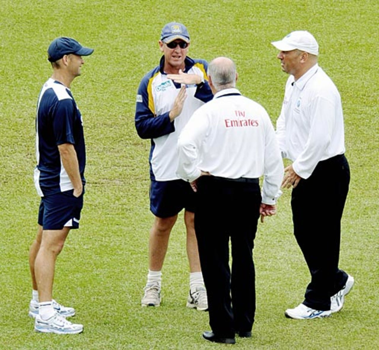 Gary Kirsten and Trevor Bayliss with the umpires Mark Benson and Rudi Koertzen, Sri Lanka v India, 1st Test, SSC, Colombo, 1st day, July 23, 2008
