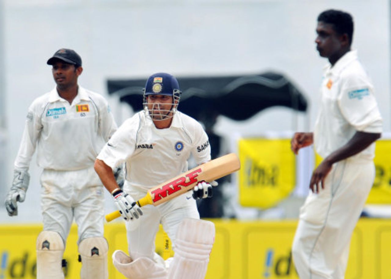 Sachin Tendulkar picks up a quick single off Ajantha Mendis, Sri Lanka v India, 1st Test, SSC, Colombo, 4th day, July 26, 2008