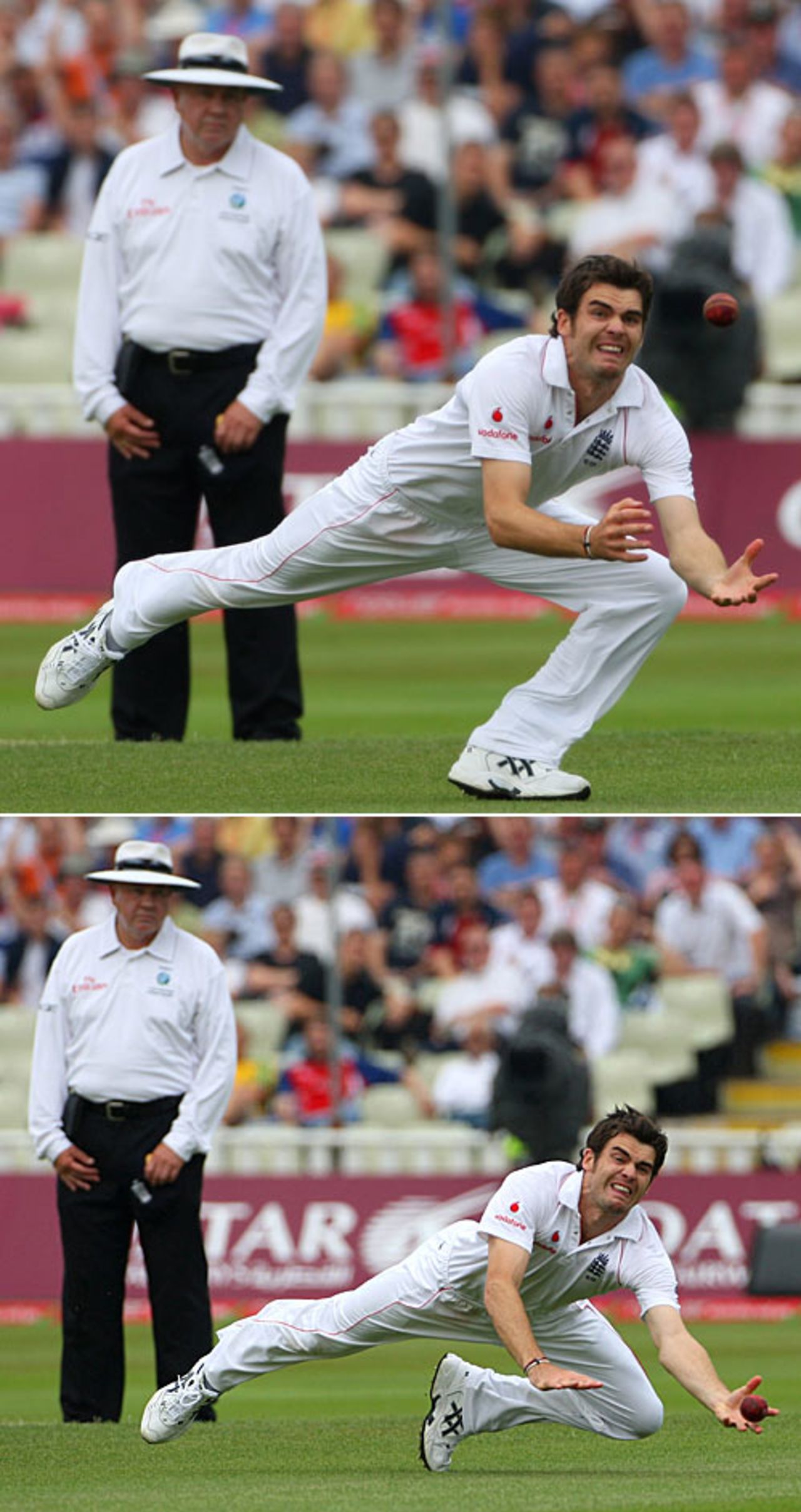 James Anderson takes an outstanding one-handed catch off his own bowling, England v South Africa, 1st Test, Edgbaston, July 31, 2008