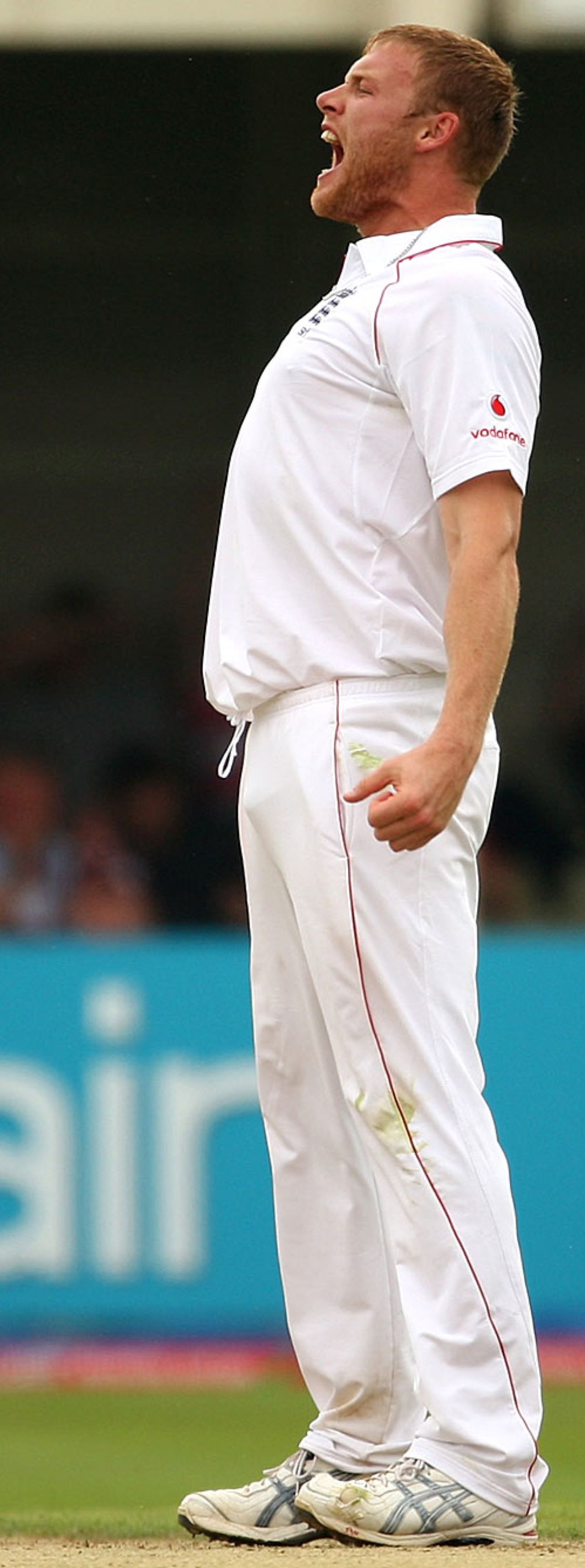 Andrew Flintoff roars his delight in picking up his 200th Test wicket, England v South Africa, 1st Test, Edgbaston, July 31, 2008