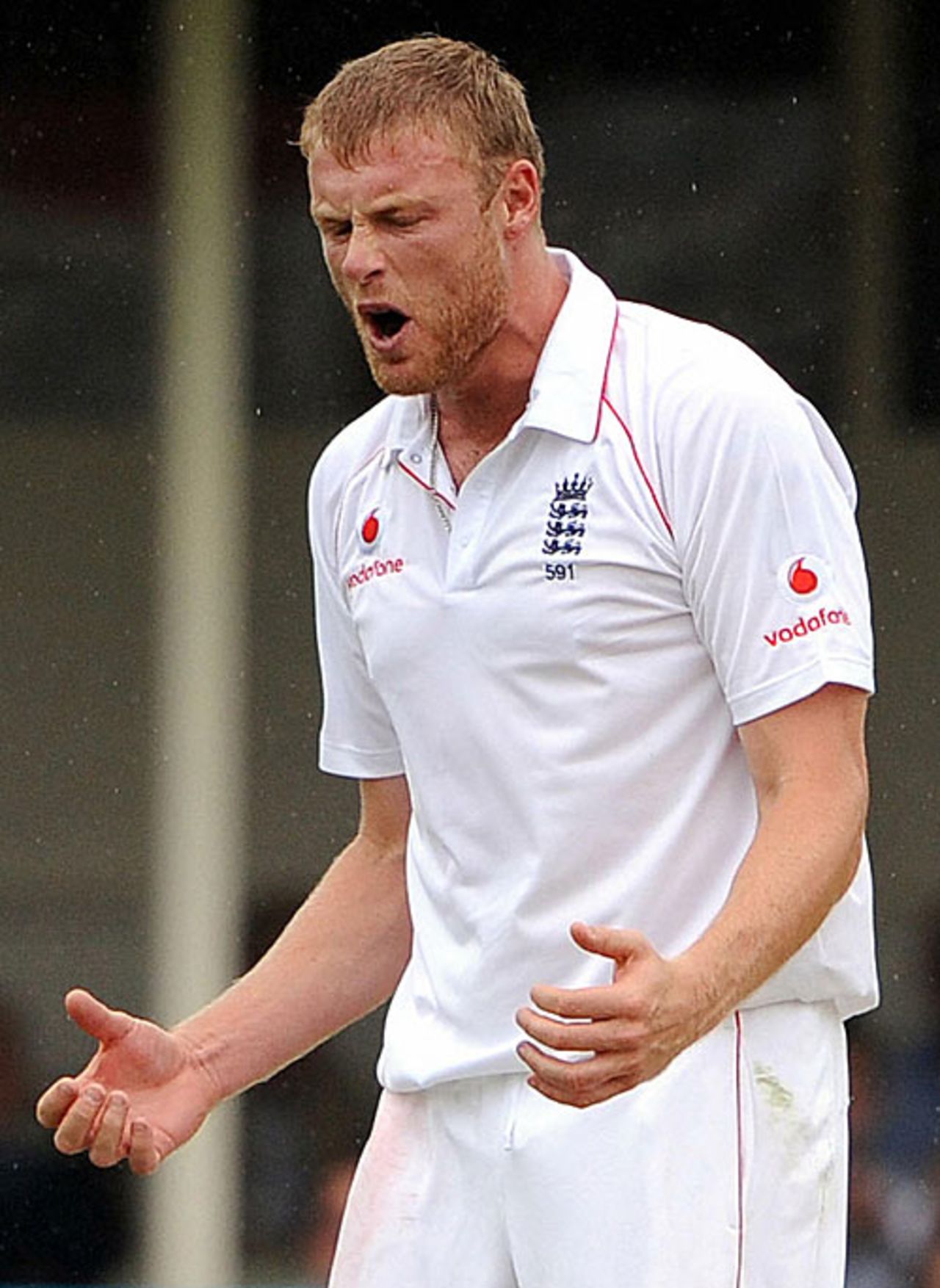 An exasperated Andrew Flintoff roars his annoyance after being turned down an lbw, England v South Africa, 1st Test, Edgbaston, July 31, 2008