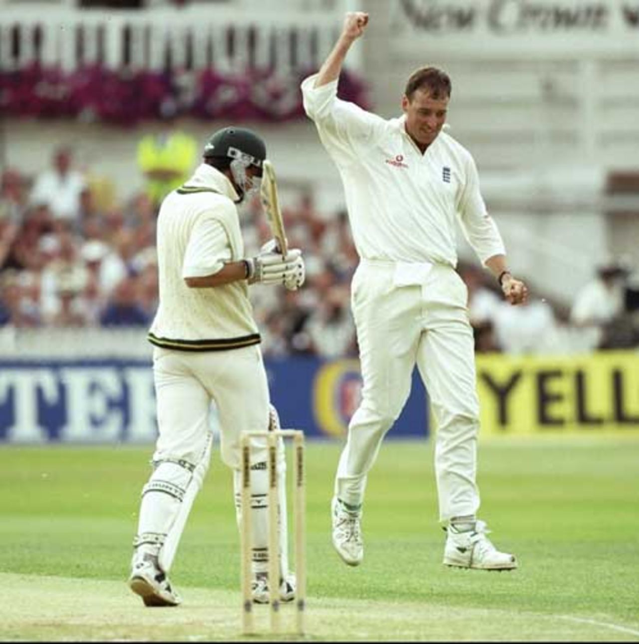 Angus Fraser celebrates the wicket of Hansie Cronje, England v South Africa, fourth Test, Trent Bridge, 1998