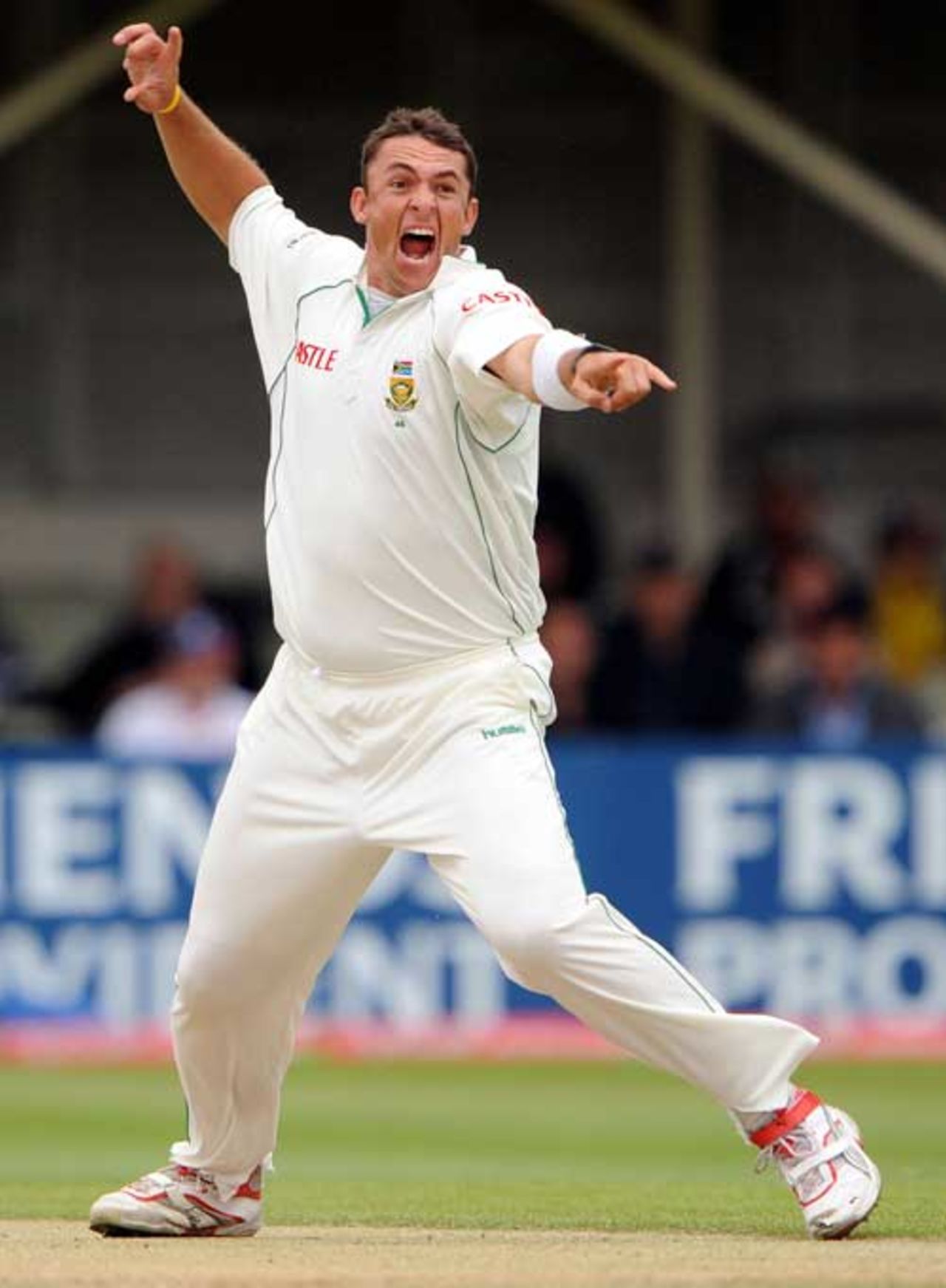 Andre Nel asks politely for a wicket, but didn't get the desired response from Aleem Dar, England v South Africa, 1st Test, Edgbaston, August 1, 2008