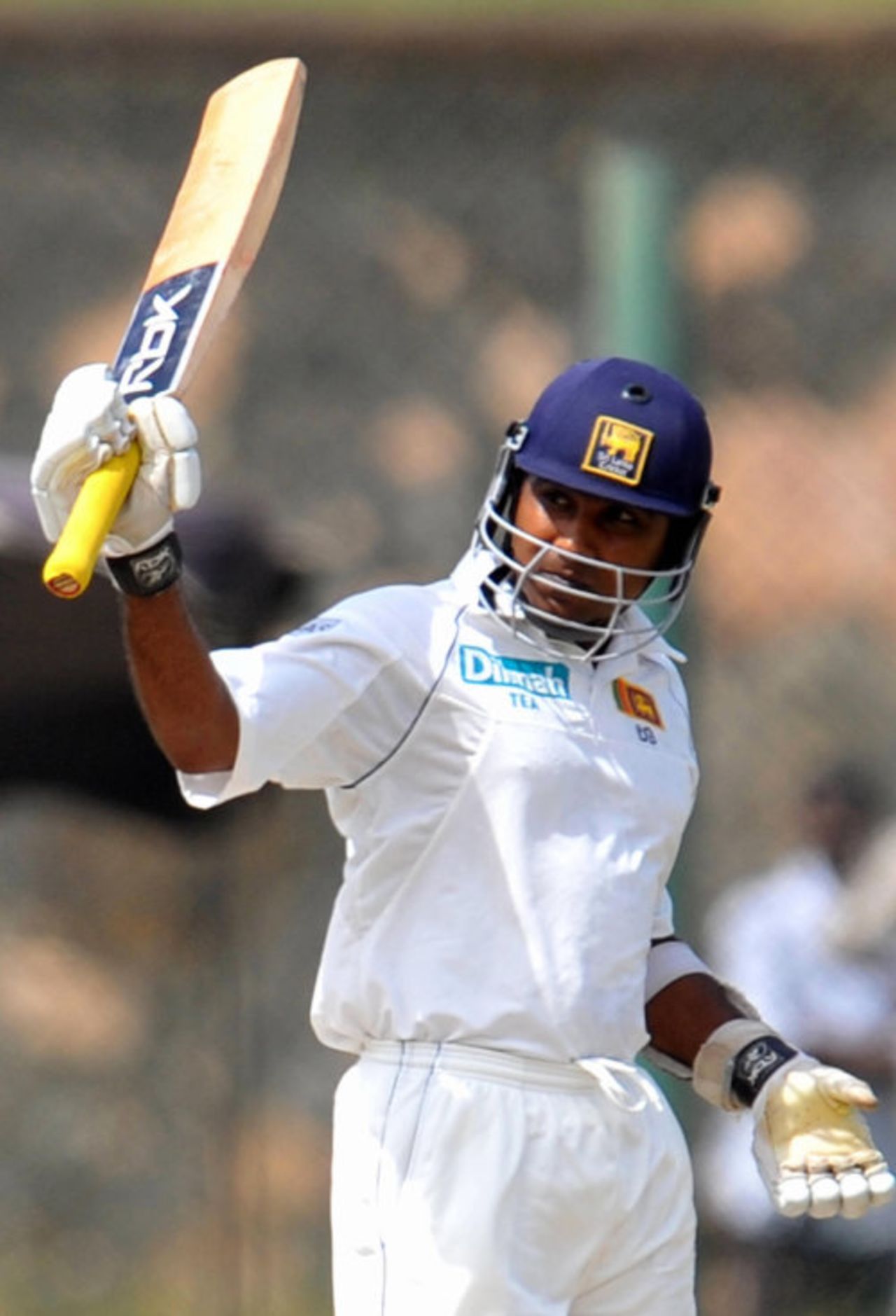 Mahela Jayawardene raises his bat upon reaching fifty, Sri Lanka v India, 2nd Test, Galle, 3rd day, August 2, 2008