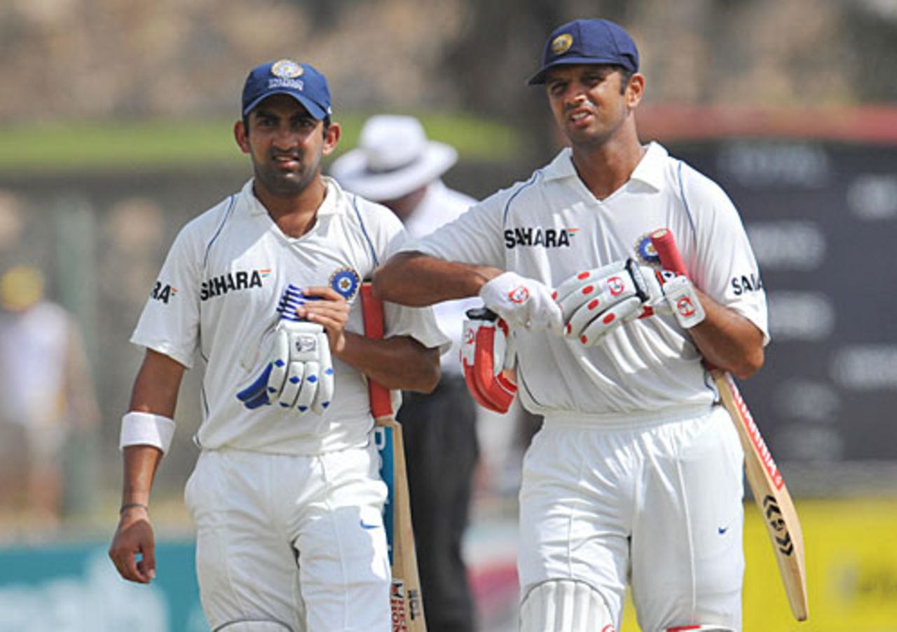 Rahul Dravid and Gautam Gambhir walk out of the field for tea, Sri Lanka v India, 2nd Test, Galle, 3rd day, August 2, 2008
