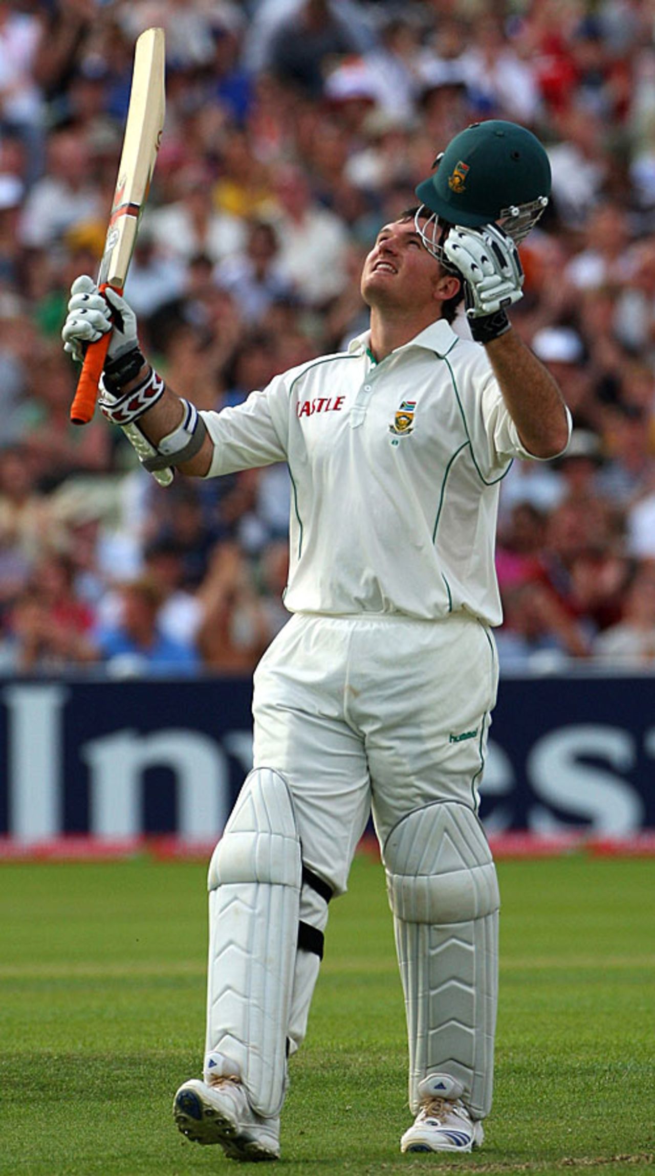 Graeme Smith raises his arms to celebrate his magnificent hundred, England v South Africa, 3rd Test, Edgbaston, August 2, 2008