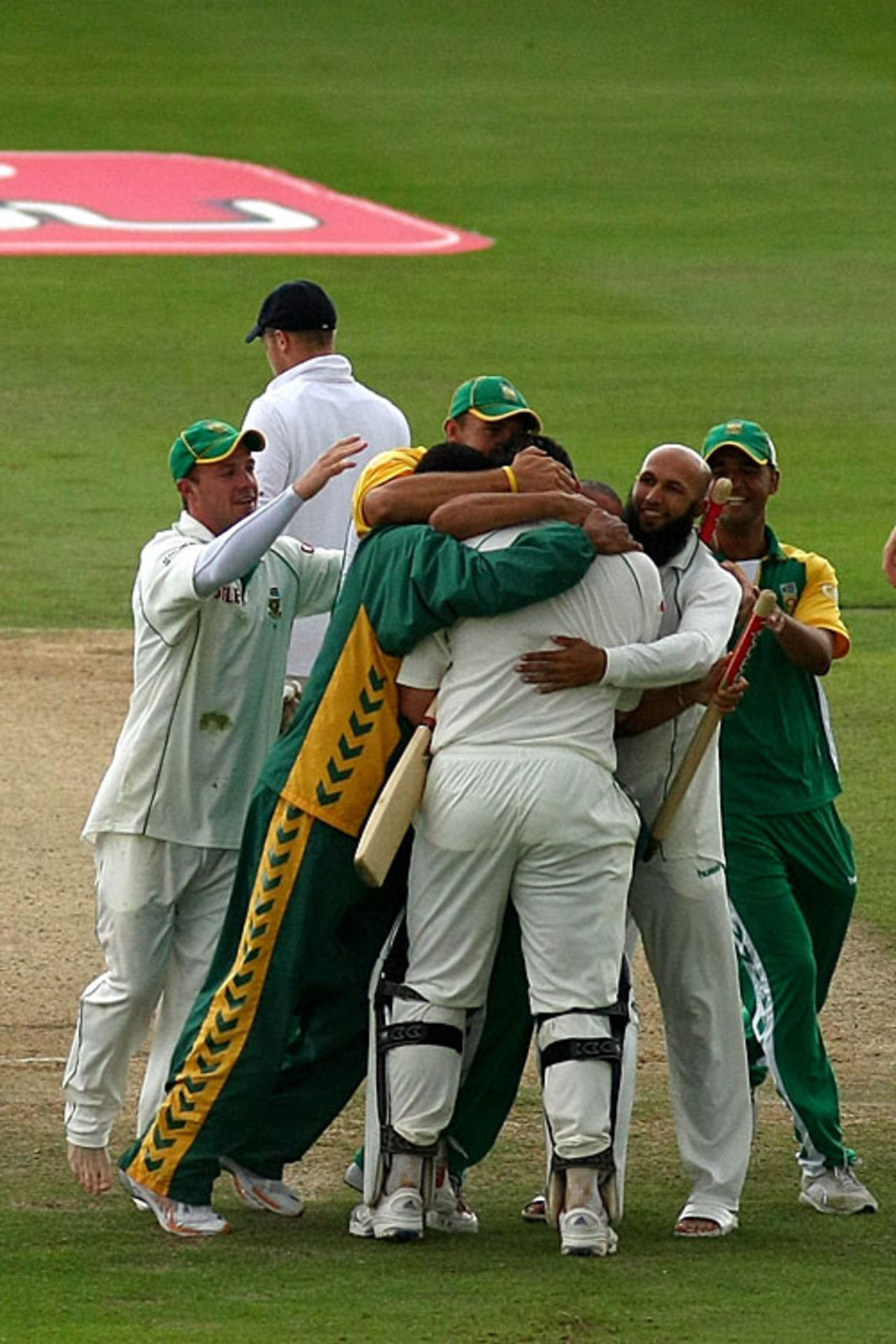 Graeme Smith is mobbed by his team-mates after leading South Africa to their first series victory in England since 1965, England v South Africa, 3rd Test, Edgbaston, August 2, 2008
