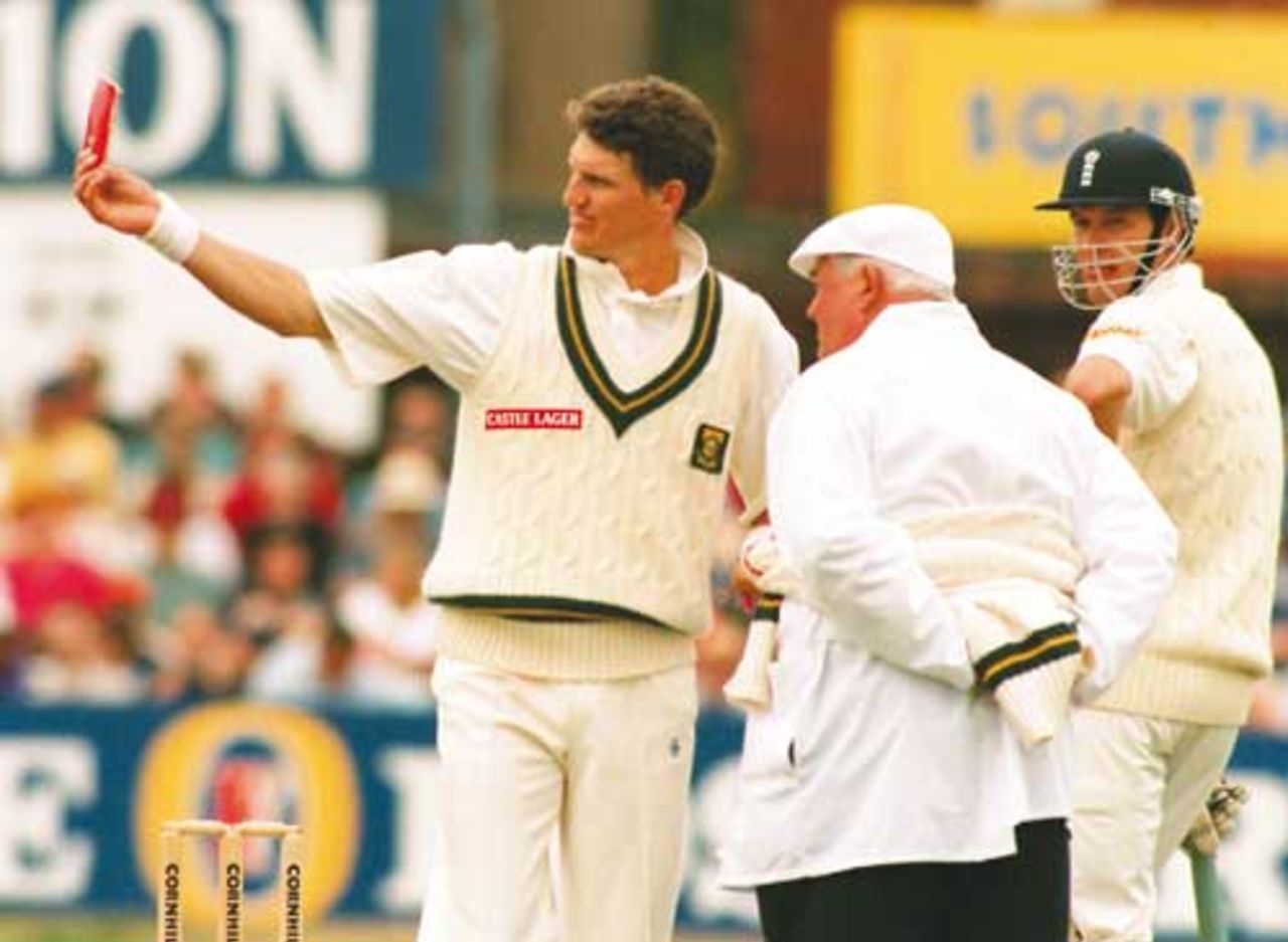 Fanie de Villiers red-cards the spectators, England v South Africa, first Test, Lord's, 1994 