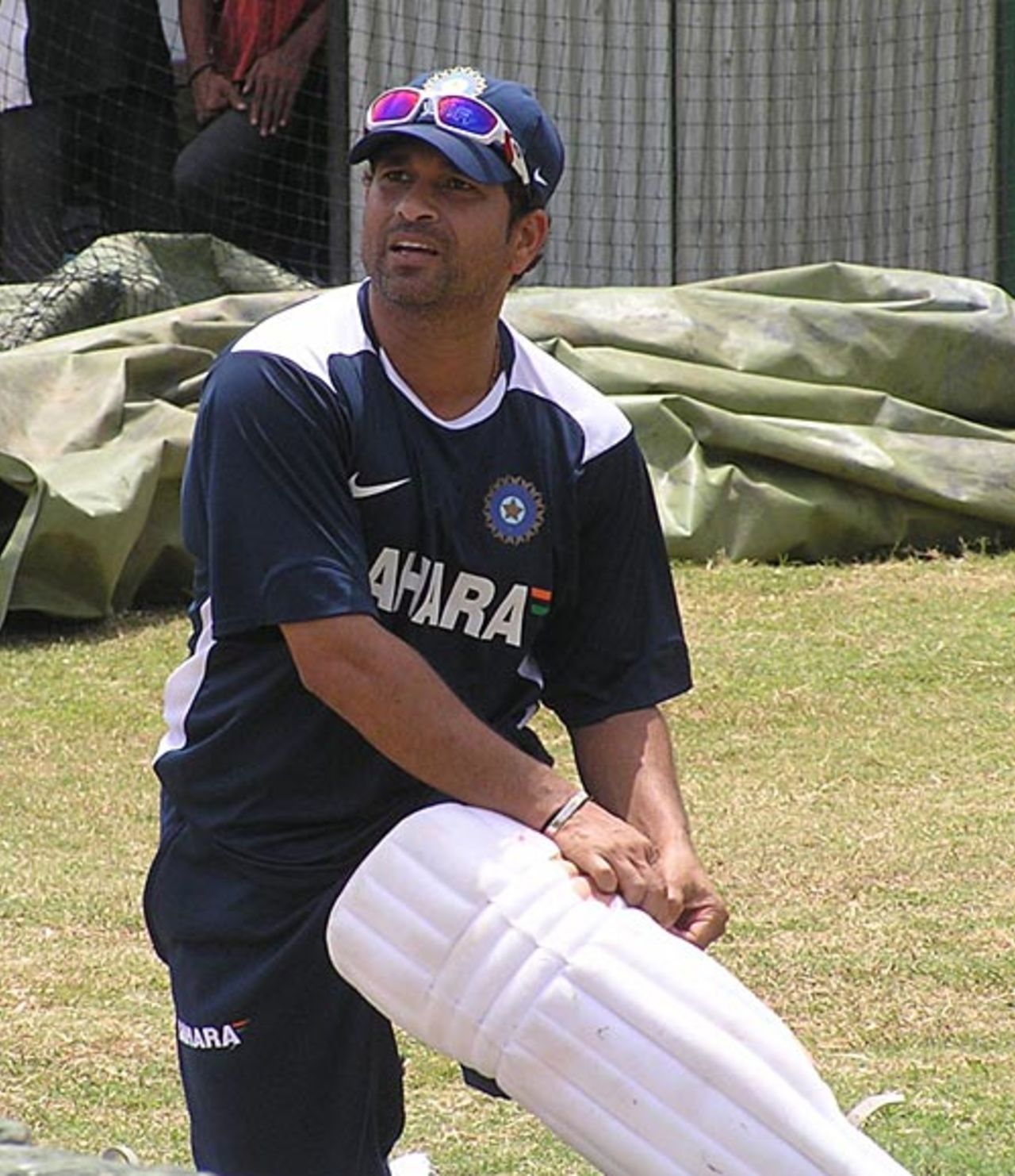 Tendulkar pads up ahead of a nets session, Colombo, August 7, 2008