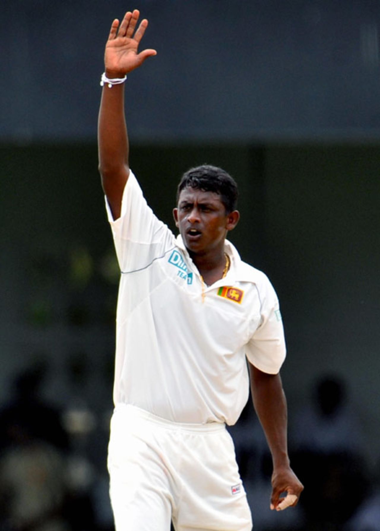 Ajantha Mendis appeals successfully for a leg-before decision against Gautam Gambhir, Sri Lanka v India, 3rd Test, PSS, Colombo, 1st day, August 8, 2008