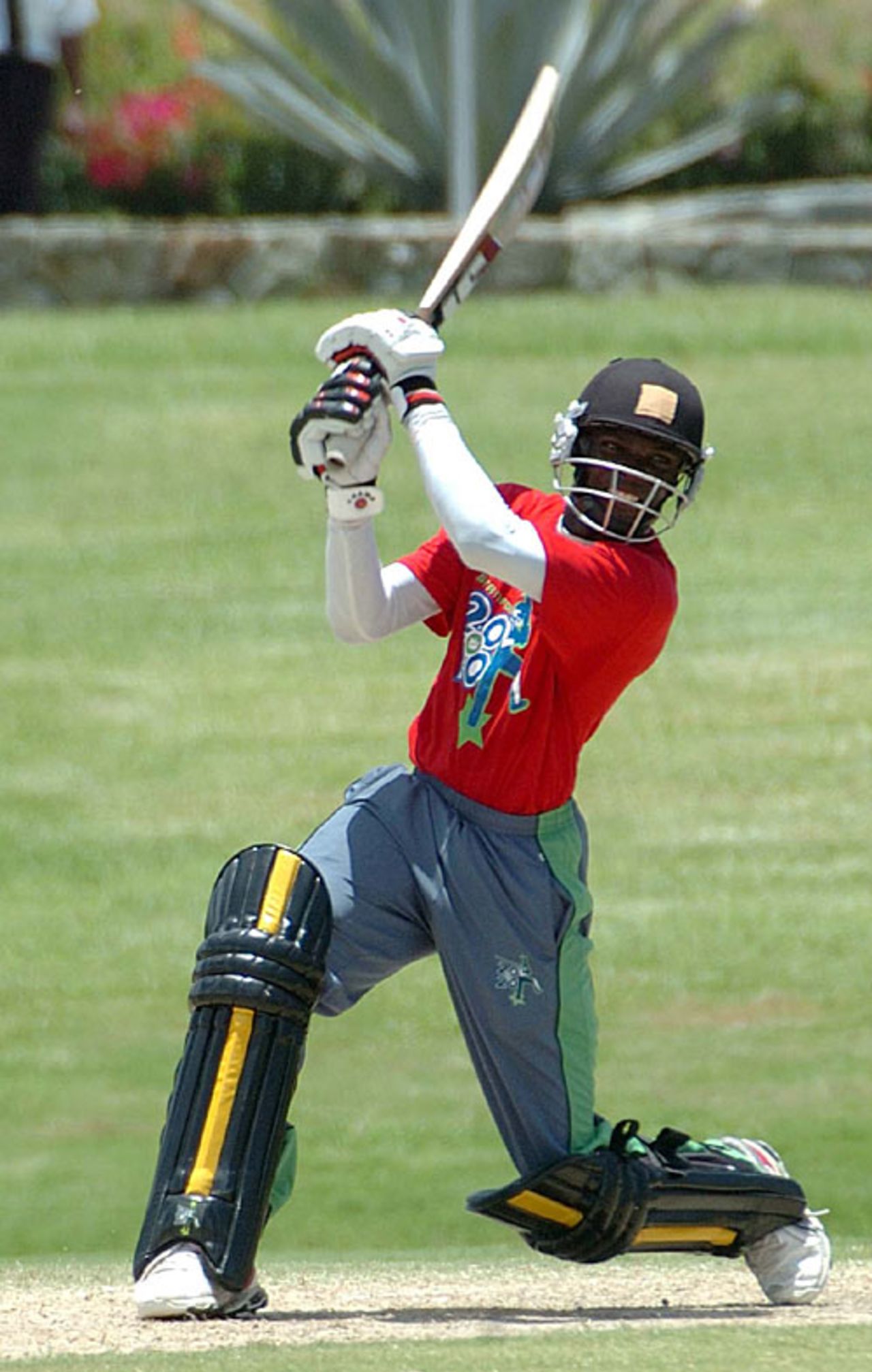 Jonathan Carter drives through the off side for four during the fourth Stanford Superstars practice game played at the Stanford Cricket Ground, August 9, 2008