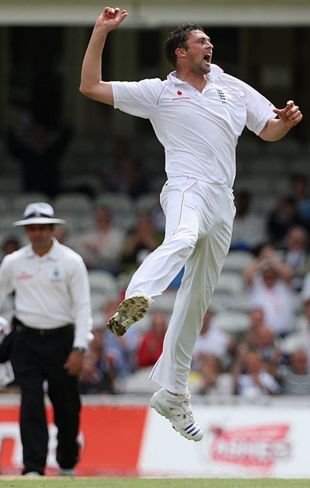 Steve Harmison jumps high after removing Jacques Kallis, England v South Africa, 4th Test, The Oval, August 10, 2008