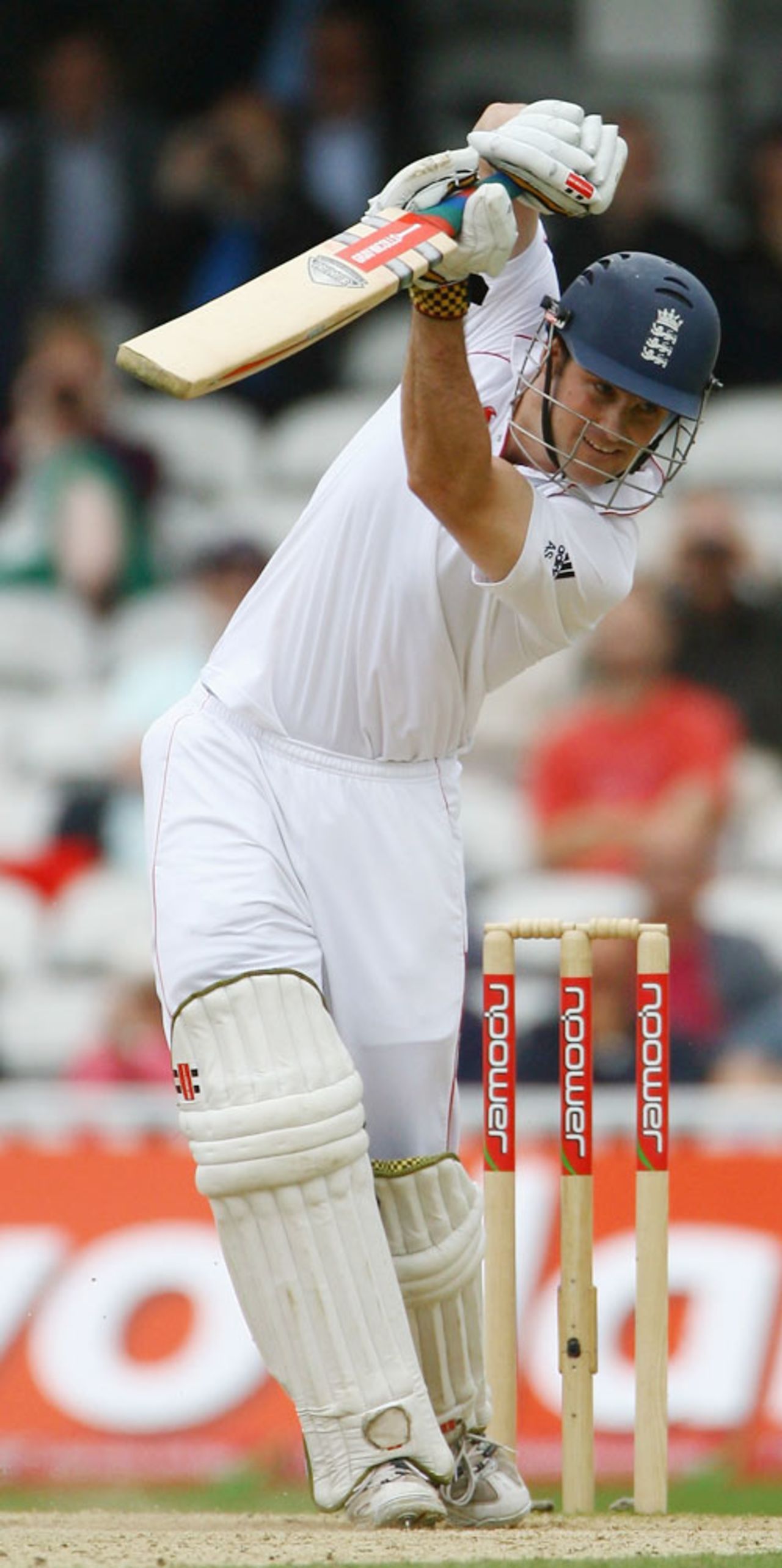 Andrew Strauss drives during his century partnership with Alastair Cook, England v South Africa, 4th Test, The Oval, August 11, 2008