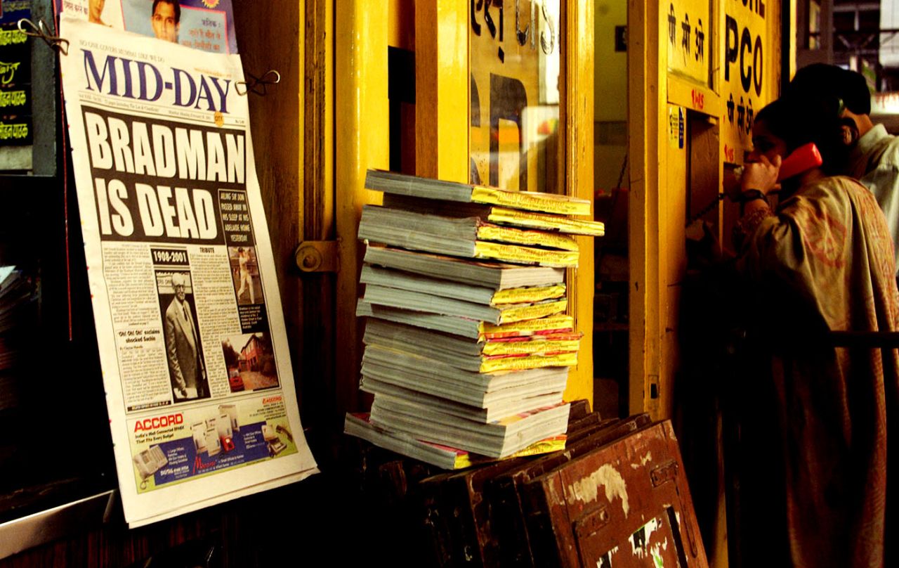 A headline in Mumbai's Mid-Day, announces the death of Don Bradman
