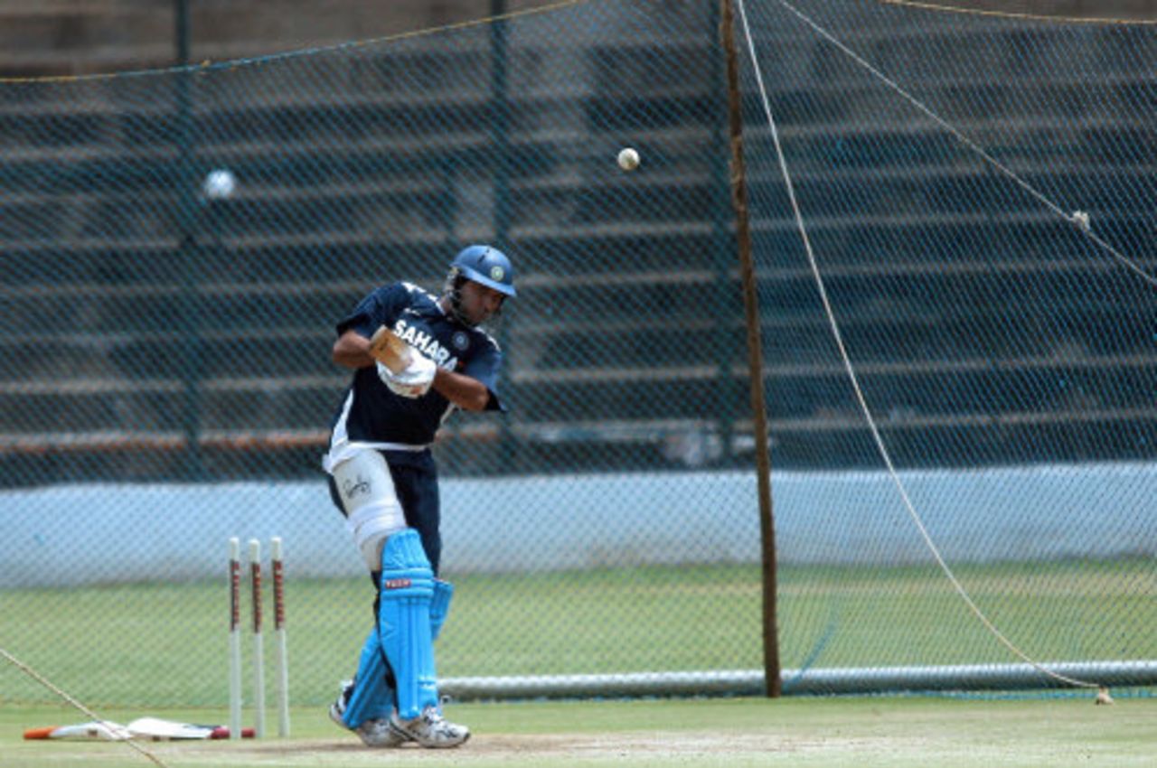 Yuvraj Singh hits out during a nets session, Bangalore, August 12, 2008 