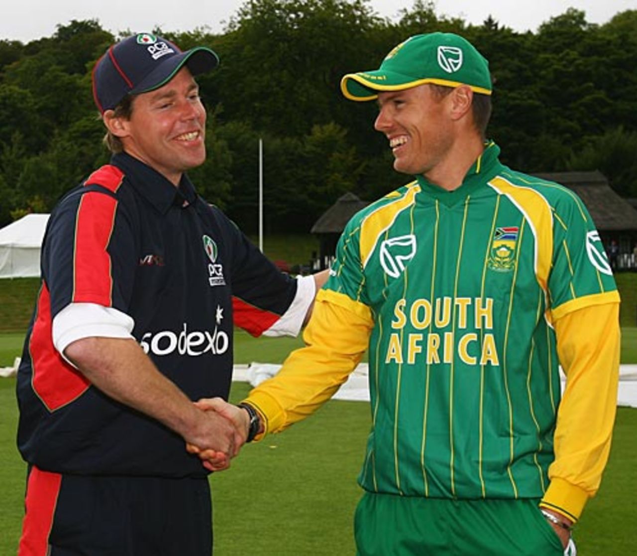 Nick Knight shakes hands with Johan Botha, PCA Masters XI v South Africans, Wormsley, August 13, 2008