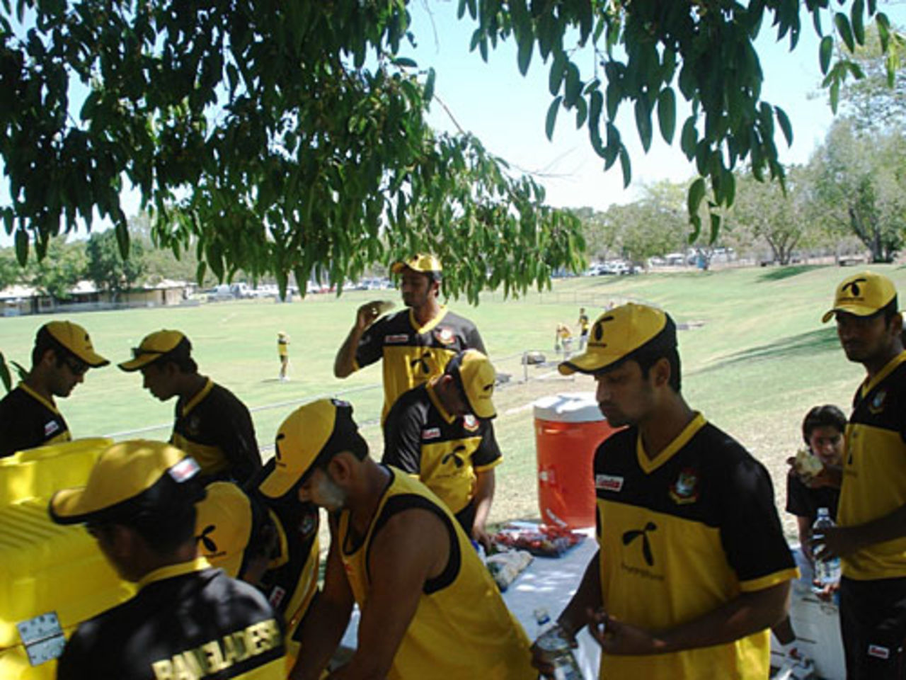 Bangladesh players take a break during practice, Darwin, August 16, 2008