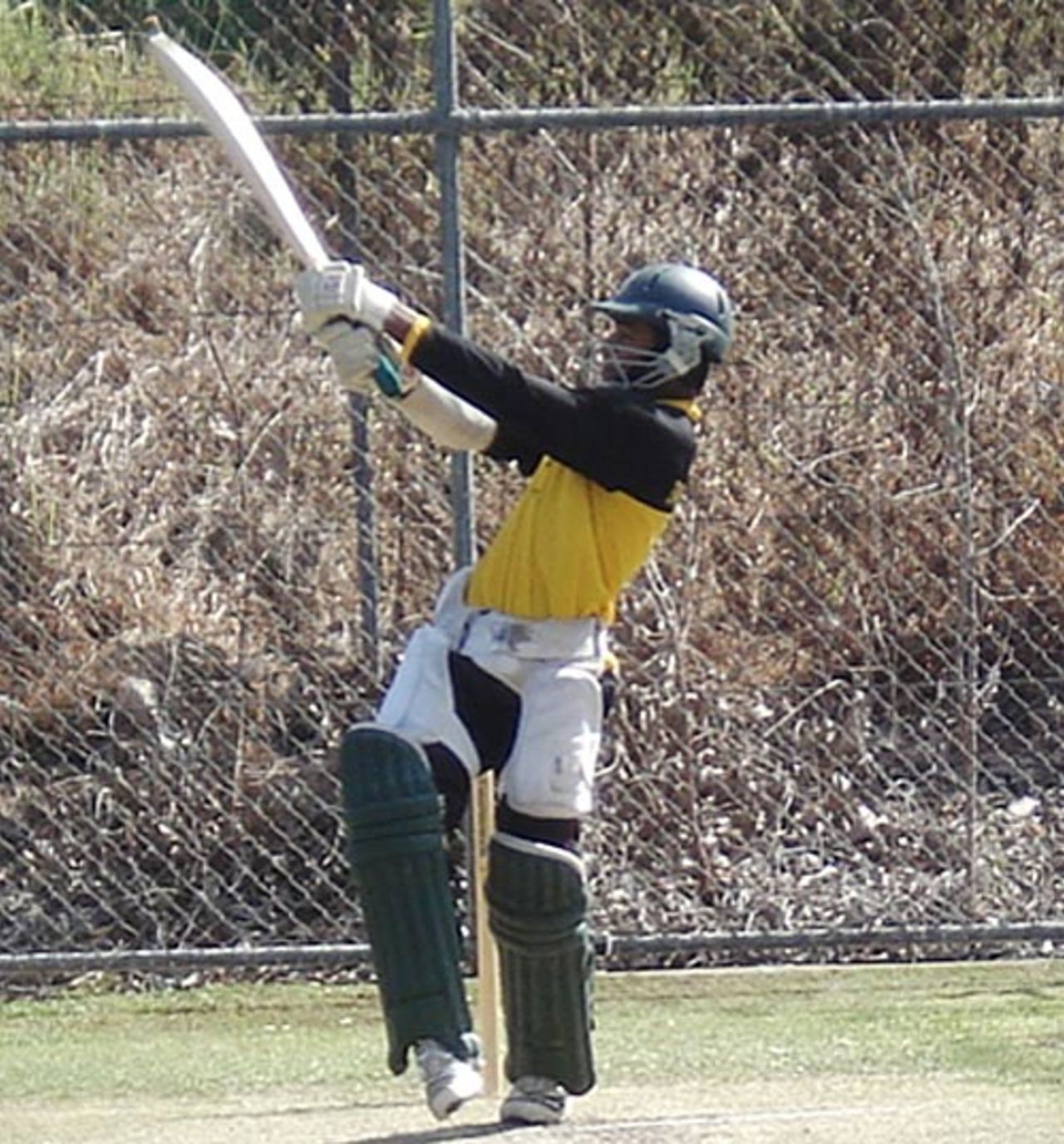 Mehrab Hossain jnr swings hard during practice, Darwin, August 17, 2008