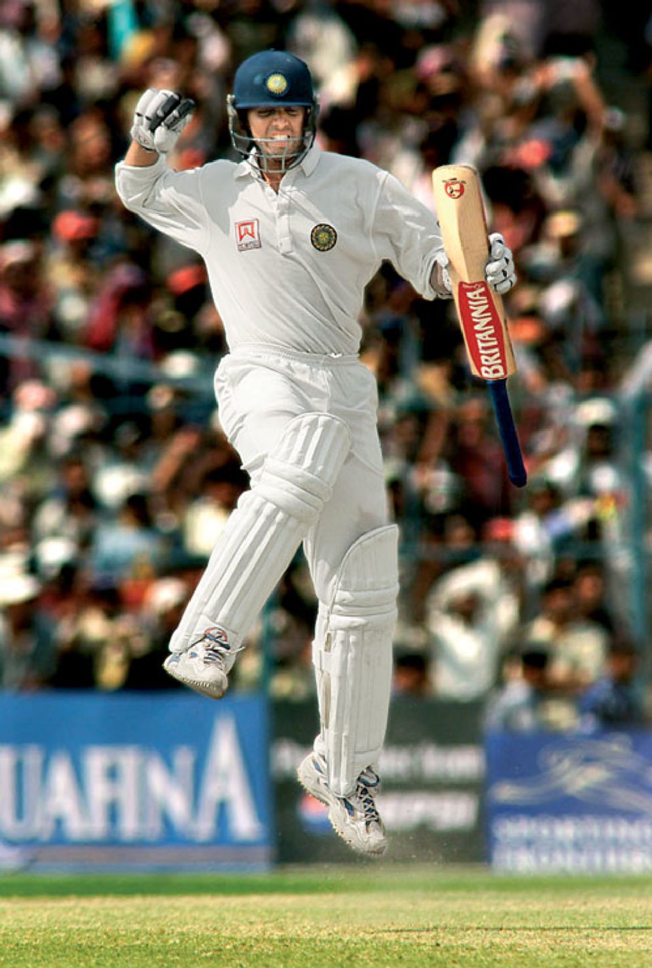 Rahul Dravid celebrates his hundred, India v Australia, 2nd Test, Kolkata, 14 March, 2001