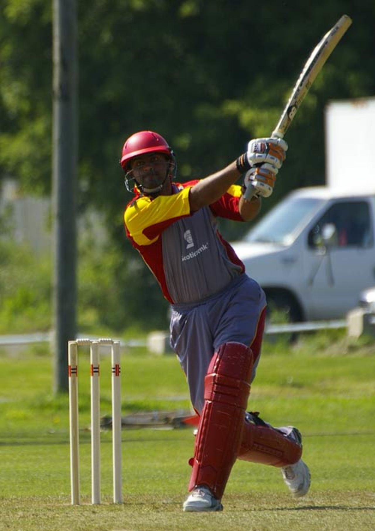 Rizwan Cheema hits one of three sixes on his ODI debut, Canada v Bermuda, Tri-series, King City, August 18, 2008