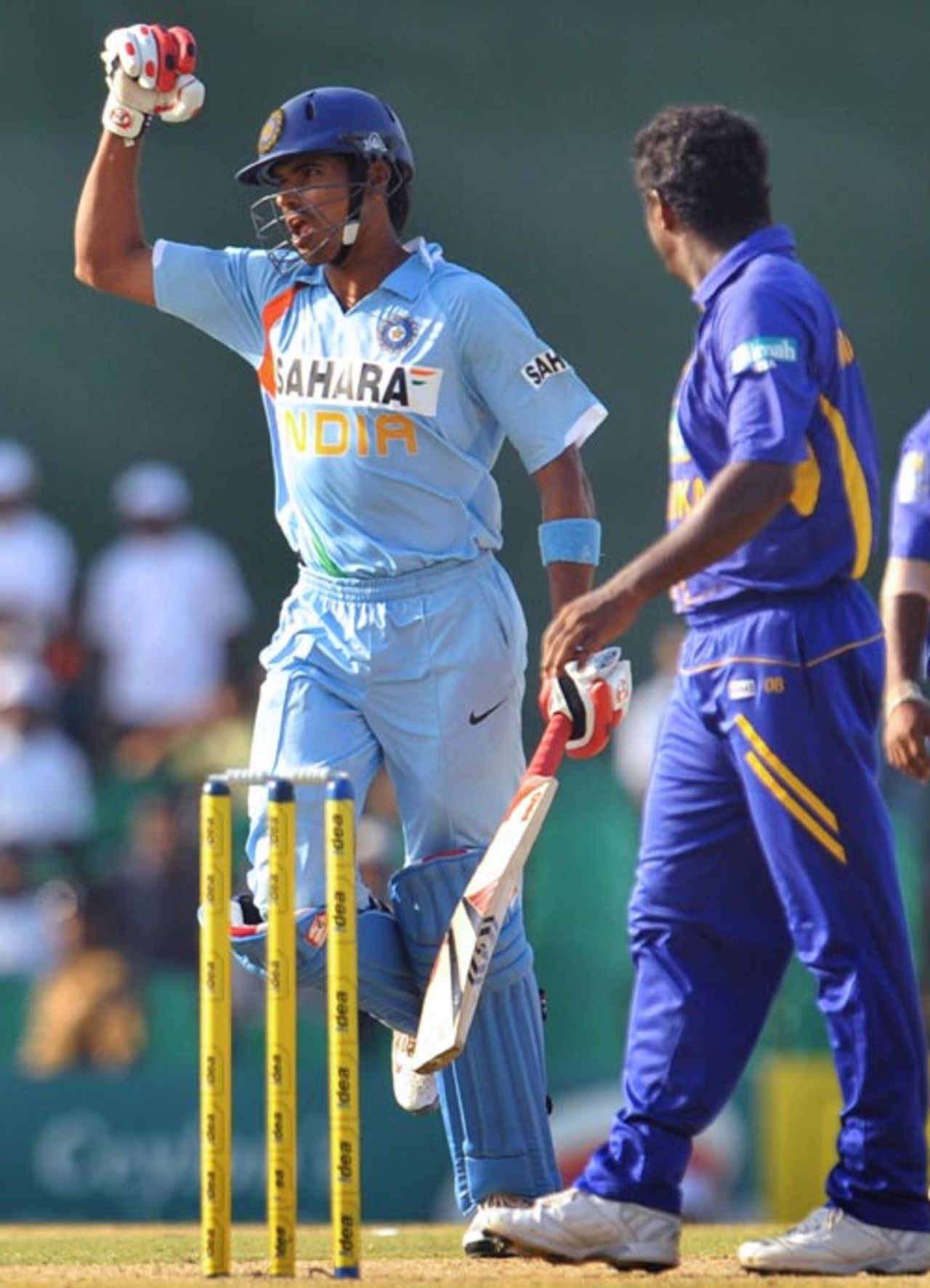 S Badrinath punches the air after securing the win, Sri Lanka v India, 2nd ODI, Dambulla, August 20, 2008
