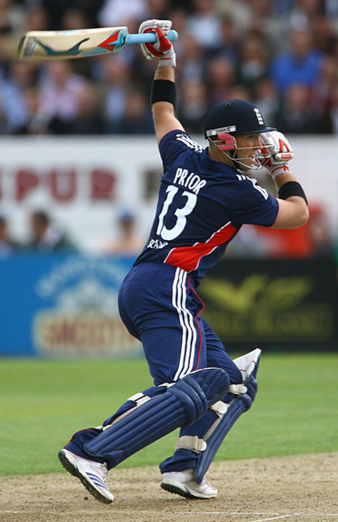 Matt Prior drives one-handedly and is caught at backward point for 42, England v South Africa, 1st ODI, Headingley, August 22, 2008