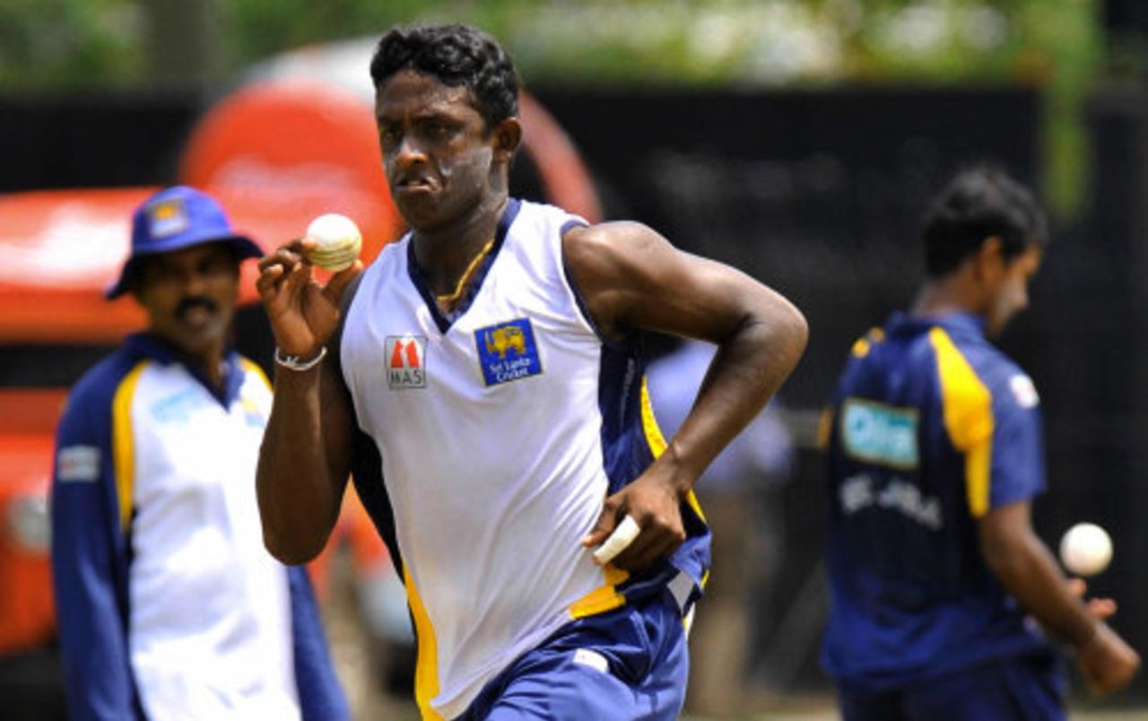 Ajantha Mendis is intensity personified during a practice session, Colombo, August 23, 2008