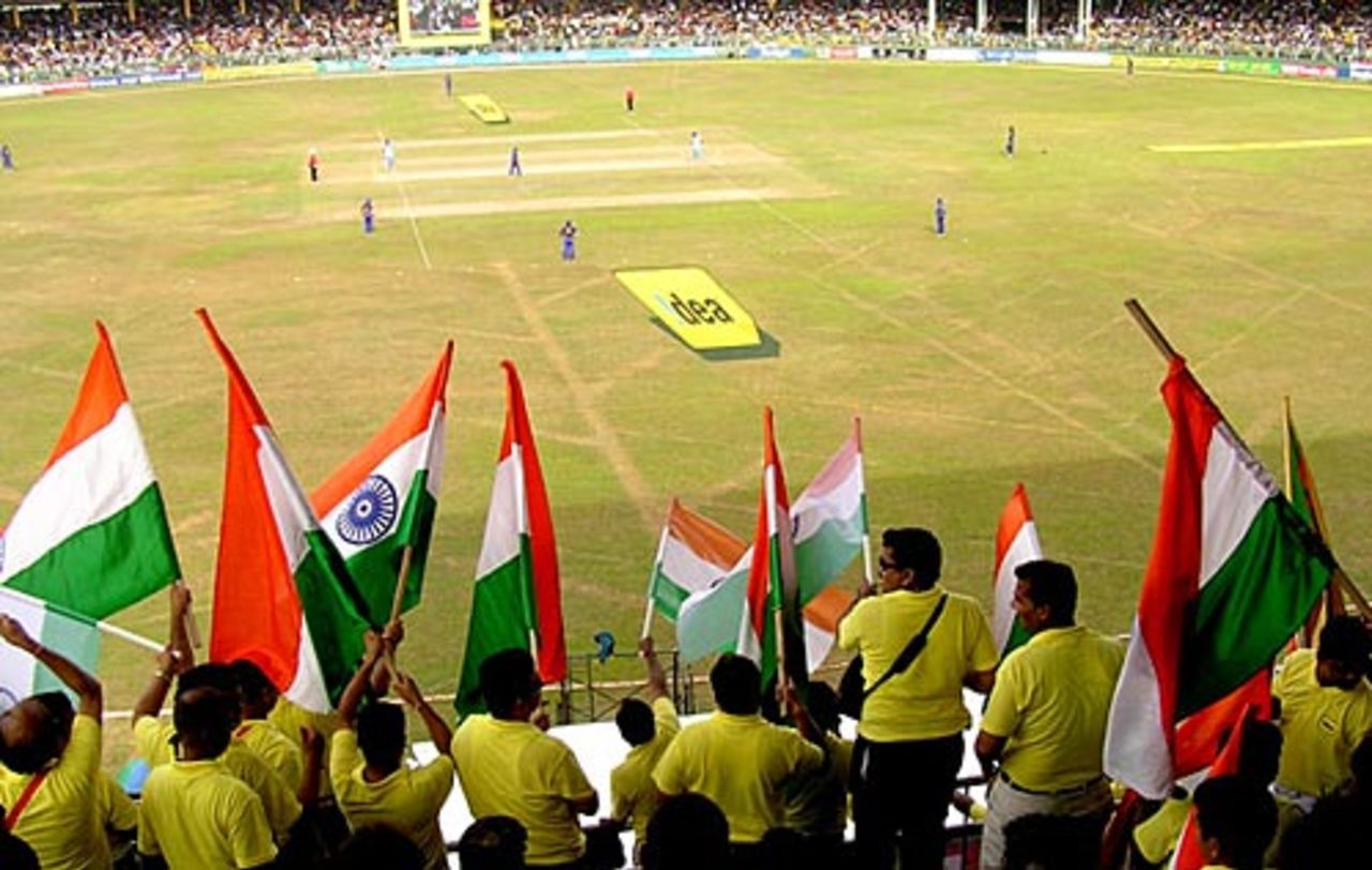 Indian supporters add to the colour at the Premadasa stadium, Sri Lanka v India, 3rd ODI, Premadasa Stadium, Colombo, August 24, 2008