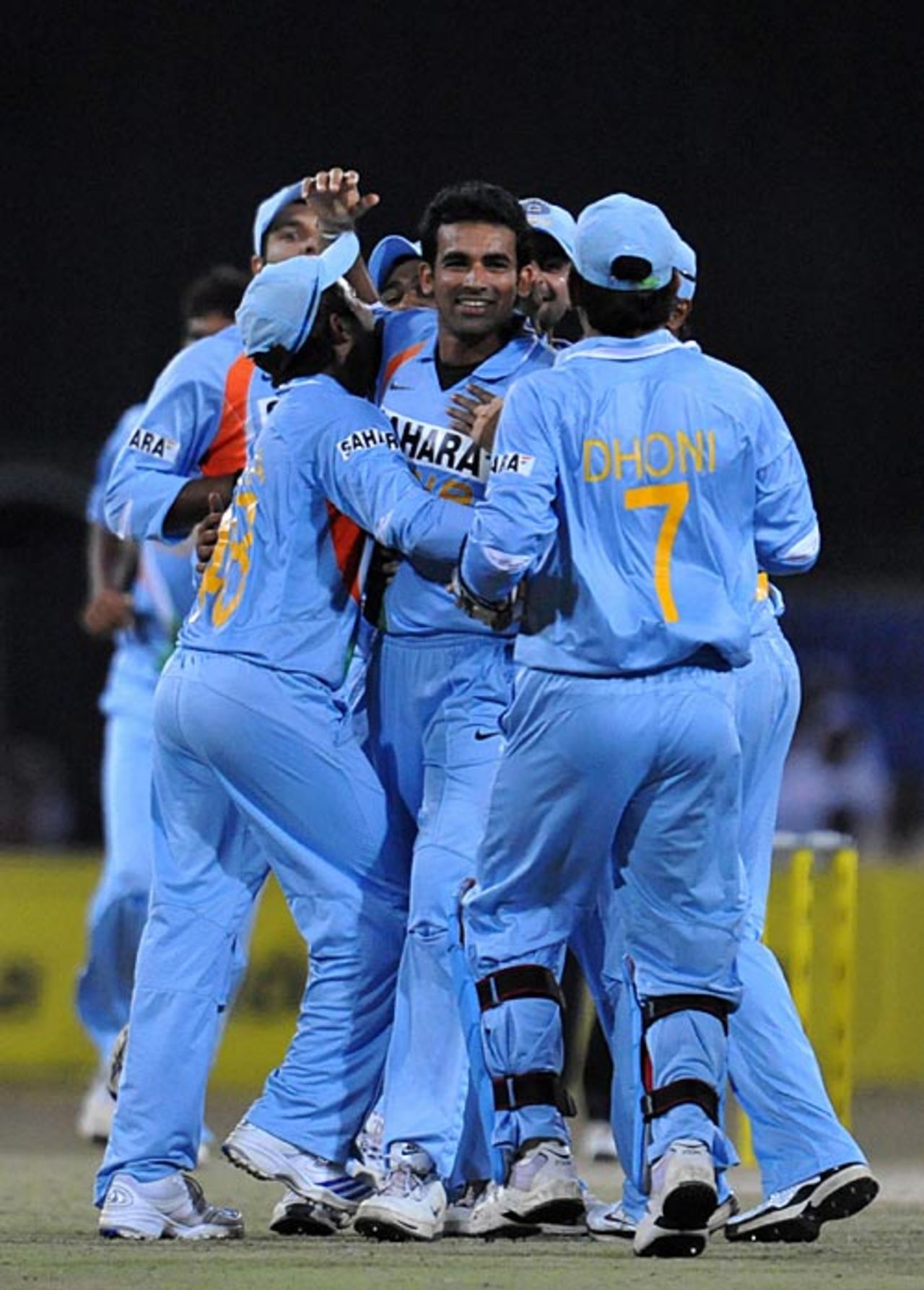 Zaheer Khan is mobbed by team-mates after picking up Chamara Silva's wicket, Sri Lanka v India, 3rd ODI, Premadasa Stadium, Colombo, August 24, 2008