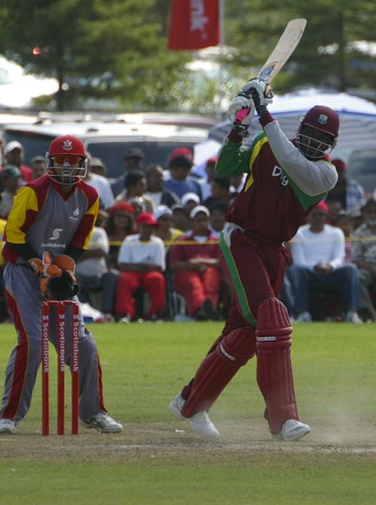 Chris Gayle crashes the ball towards long-on, Canada v West Indies, Tri-Series, final, King City, August 24, 2008 