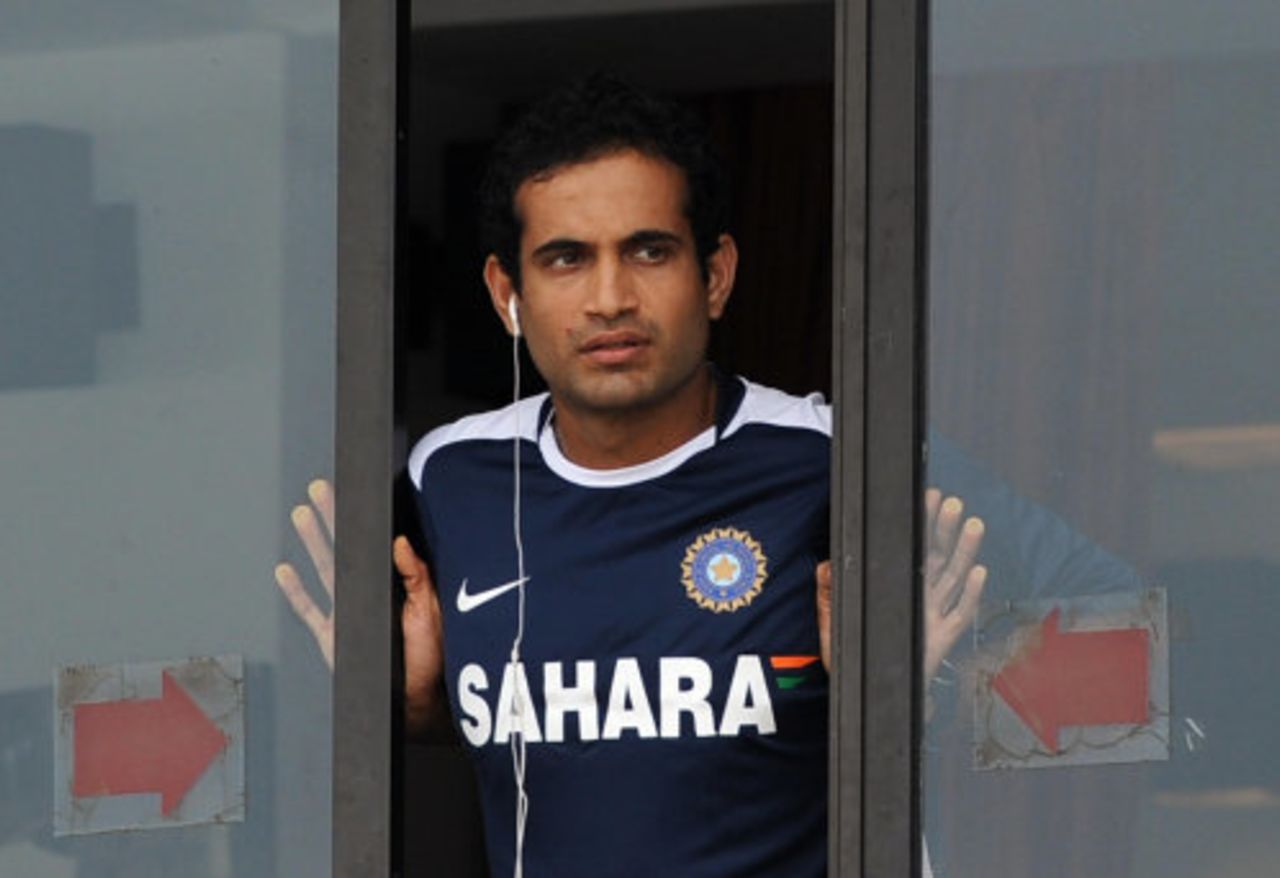 Irfan Pathan looks out of the dressing room, Colombo, August 25, 2008 