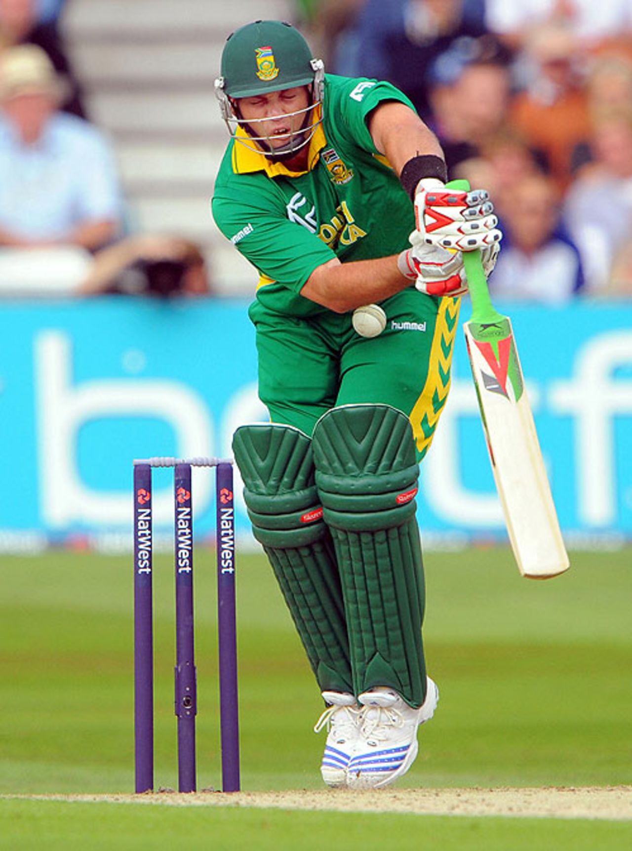 Jacques Kallis winces as he inside-edges into his midriff, England v South Africa, 2nd ODI, Trent Bridge, August 26, 2008