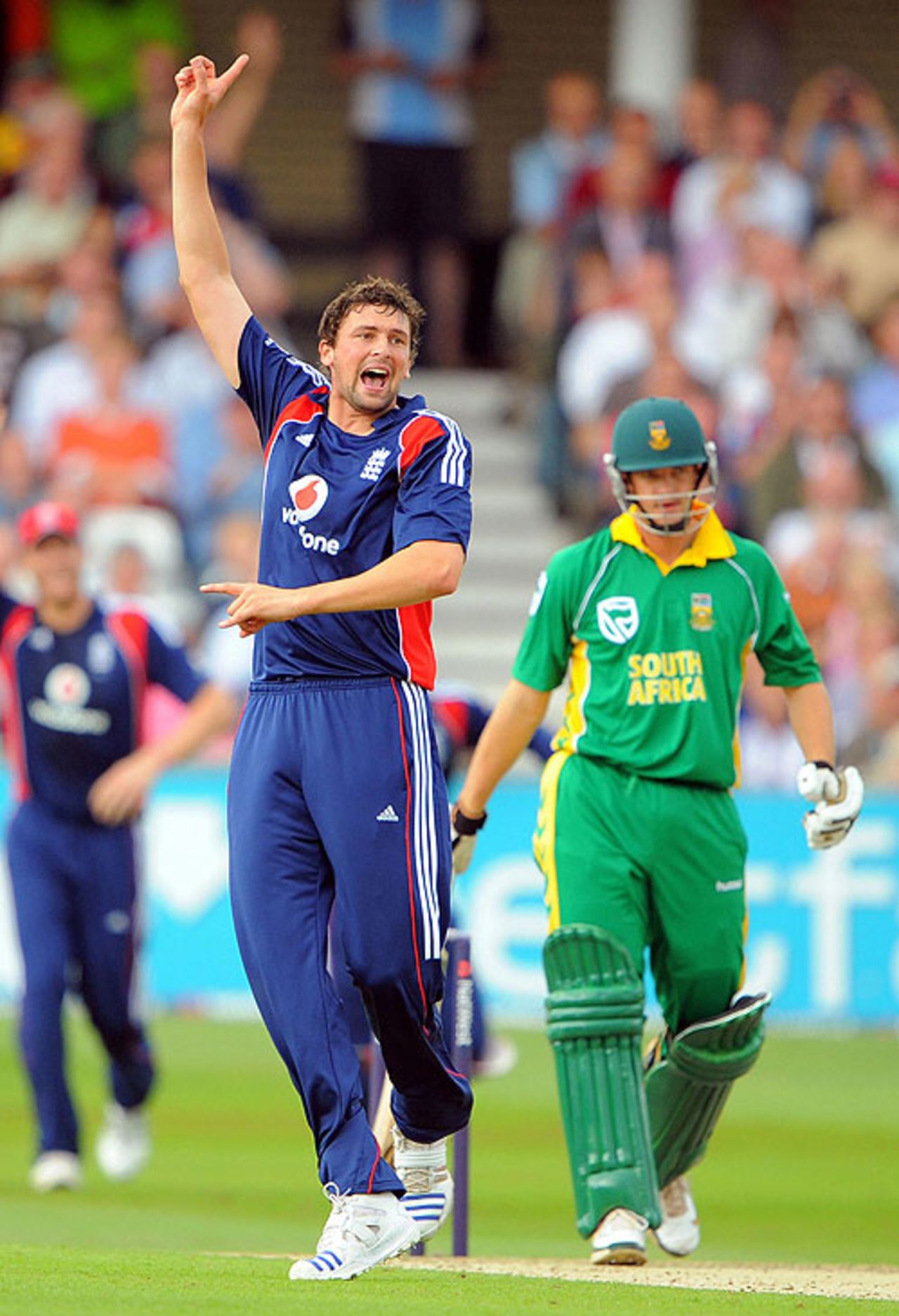 Steve Harmison claims Andre Nel's wicket with his first ball of the match as South Africa are bowled out for 83, England v South Africa, 2nd ODI, Trent Bridge, August 26, 2008