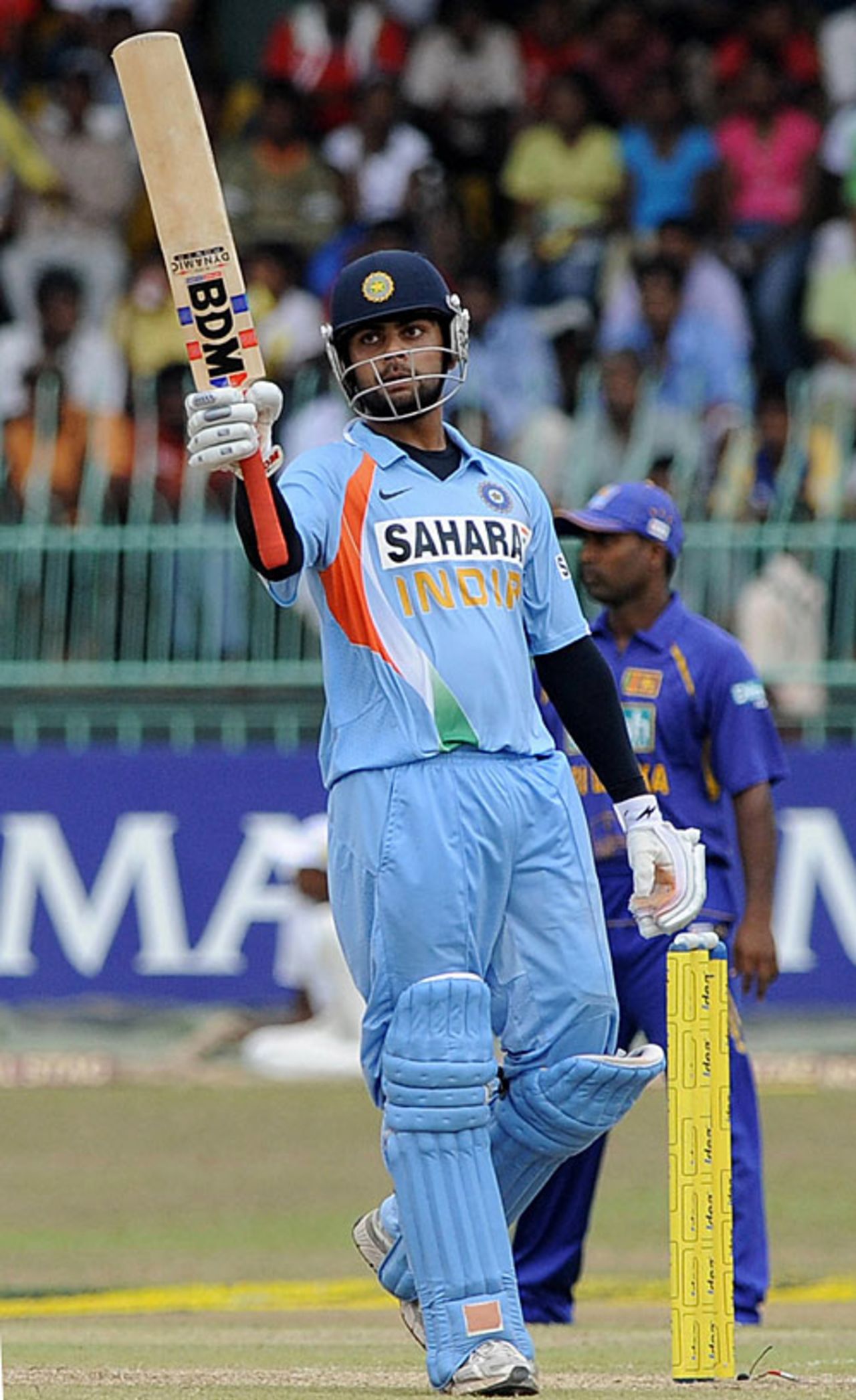 Virat Kohli raises the bat after reaching his maiden ODI fifty, Sri Lanka v India, 4th ODI, Colombo, August 27, 2008