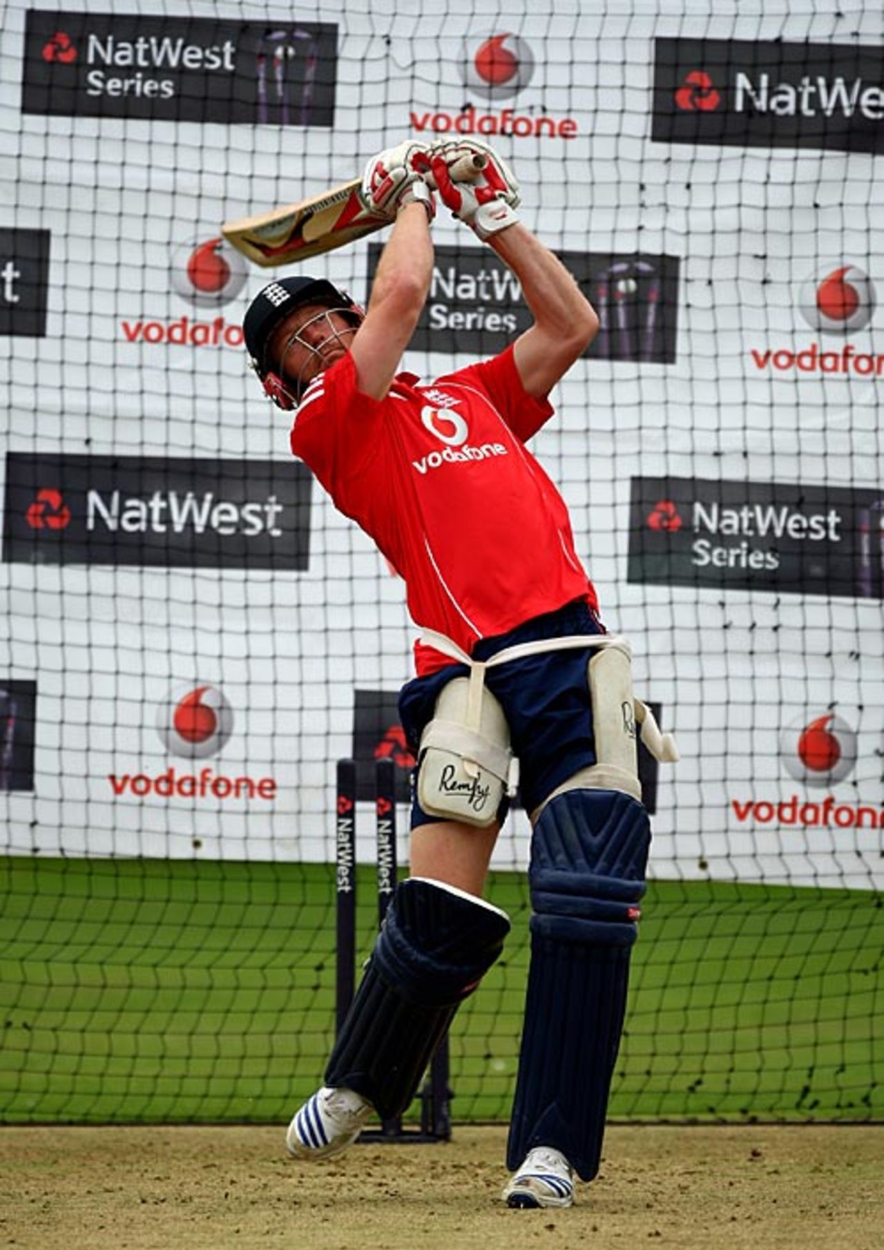 Paul Collingwood in attacking mode at the nets session, The Oval, August 28, 2008