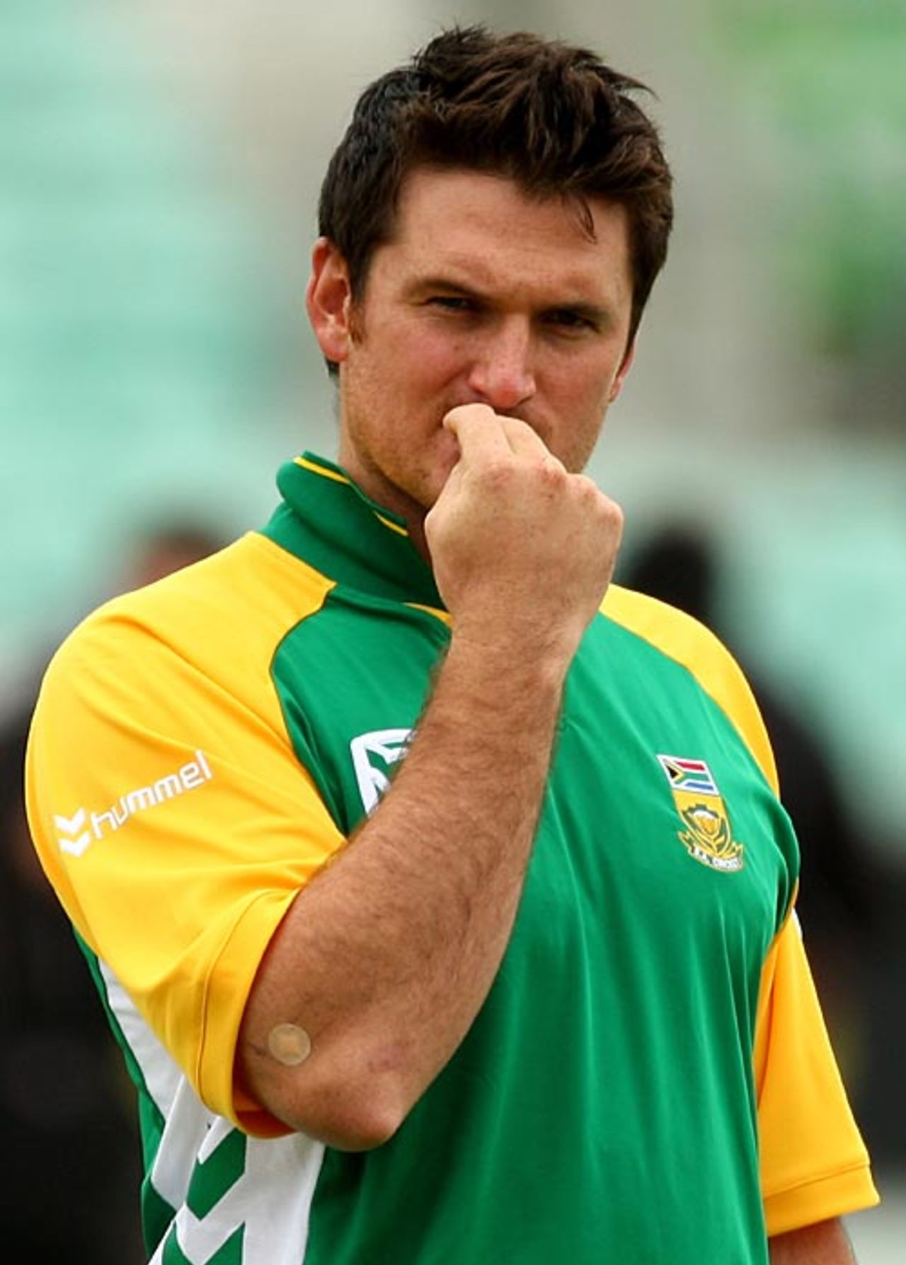 Graeme Smith looks distraught after being ruled out of the series with an elbow injury, The Oval, August 28, 2008